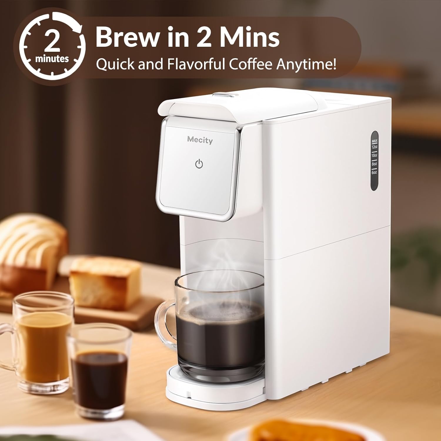 Mecity Coffee Maker Mini Single Serve Coffee Machine Compatible with K Cup Capsule, Ground Coffee, Loose Tea, Small Coffee Pot For Home Use, RV, Apartment, Auto Shut Off 120V 1000W White · v2