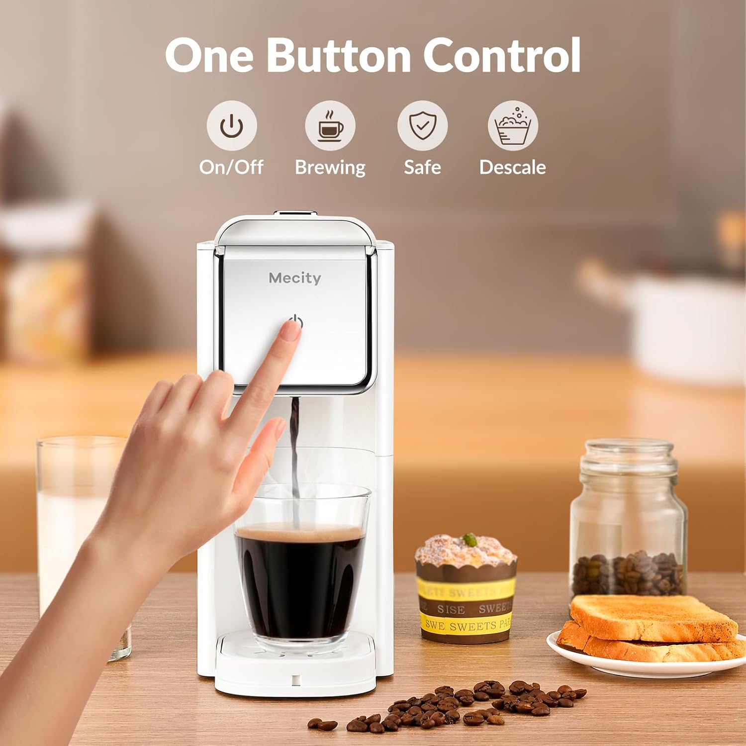 Mecity Coffee Maker Mini Single Serve Coffee Machine Compatible with K Cup Capsule, Ground Coffee, Loose Tea, Small Coffee Pot For Home Use, RV, Apartment, Auto Shut Off 120V 1000W White · v2