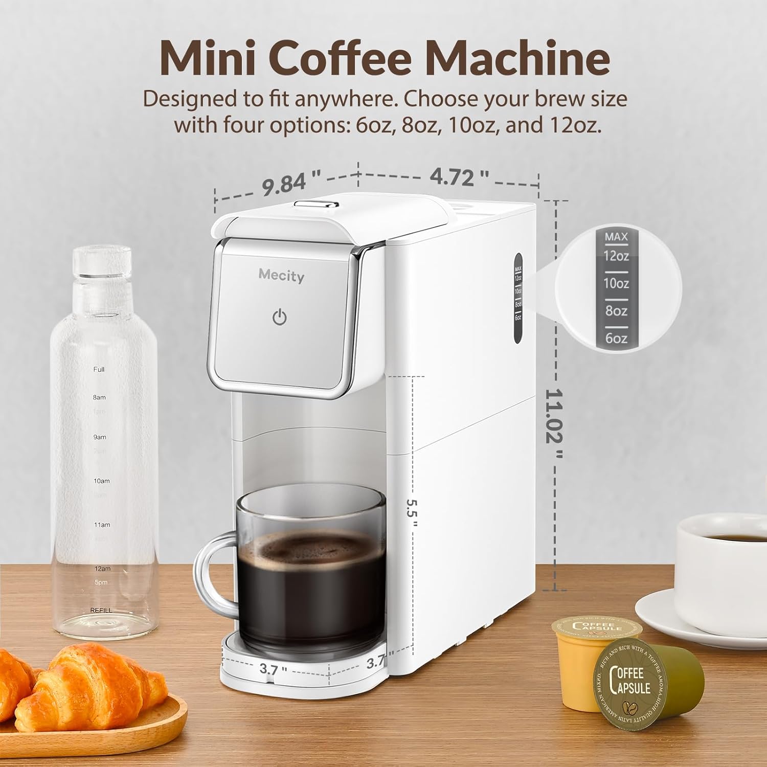 Mecity Coffee Maker Mini Single Serve Coffee Machine Compatible with K Cup Capsule, Ground Coffee, Loose Tea, Small Coffee Pot For Home Use, RV, Apartment, Auto Shut Off 120V 1000W White · v2