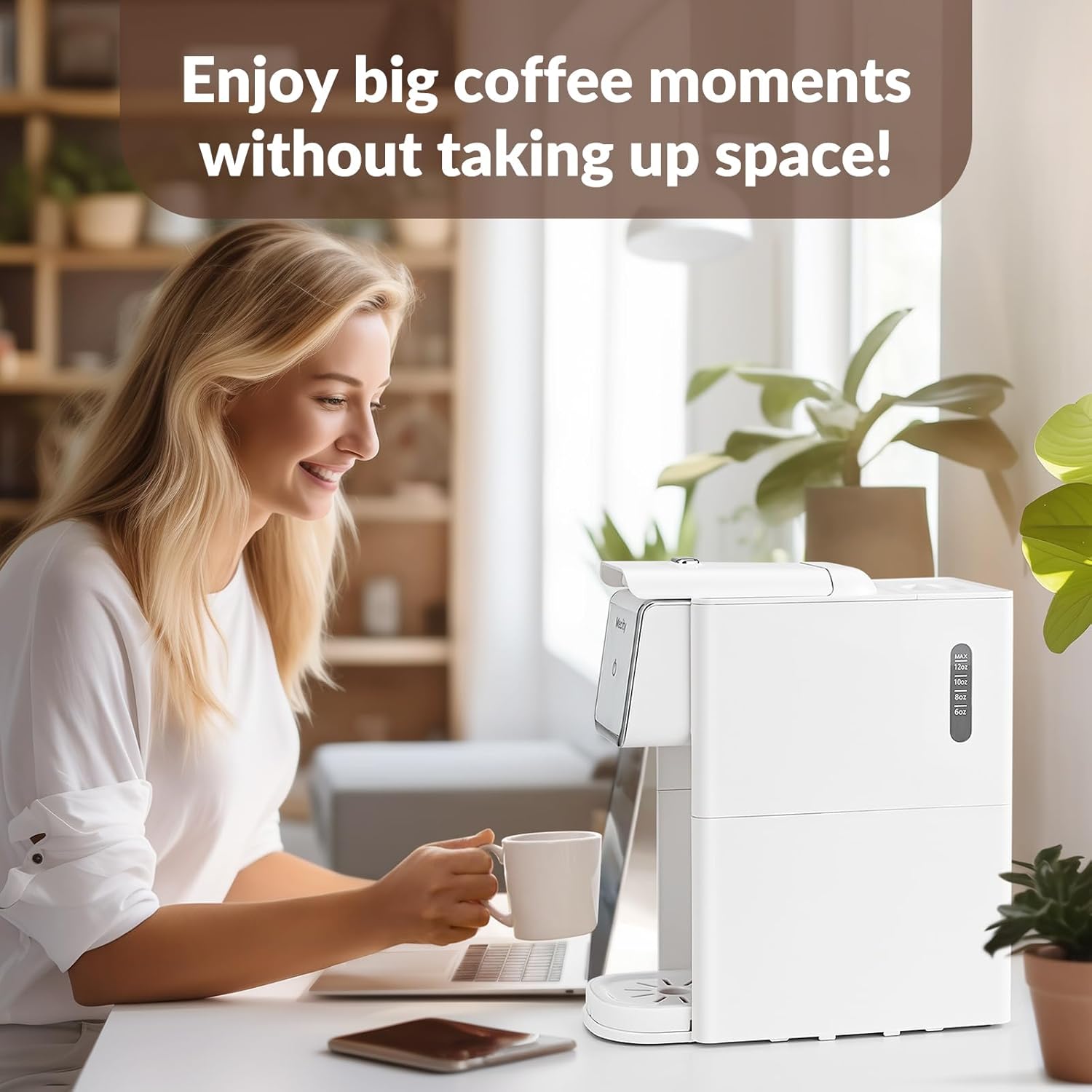 Mecity Coffee Maker Mini Single Serve Coffee Machine Compatible with K Cup Capsule, Ground Coffee, Loose Tea, Small Coffee Pot For Home Use, RV, Apartment, Auto Shut Off 120V 1000W White · v2