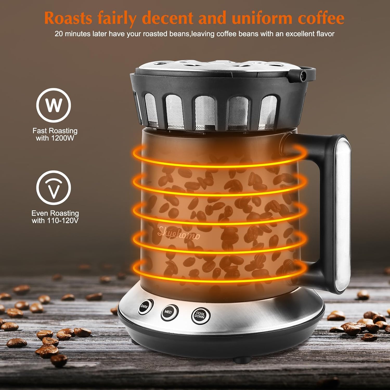 เครื่องคั่วกาแฟ HOMOKUS เครื่องคั่วกาแฟสำหรับใช้ในบ้าน มีโหมดการอบให้เลือก 2 โหมด (แบบกลางและแบบเข้ม) เครื่องคั่วเมล็ดกาแฟพร้อมโหมดทำความเย็นควบคุมด้วยสัมผัสเดียว