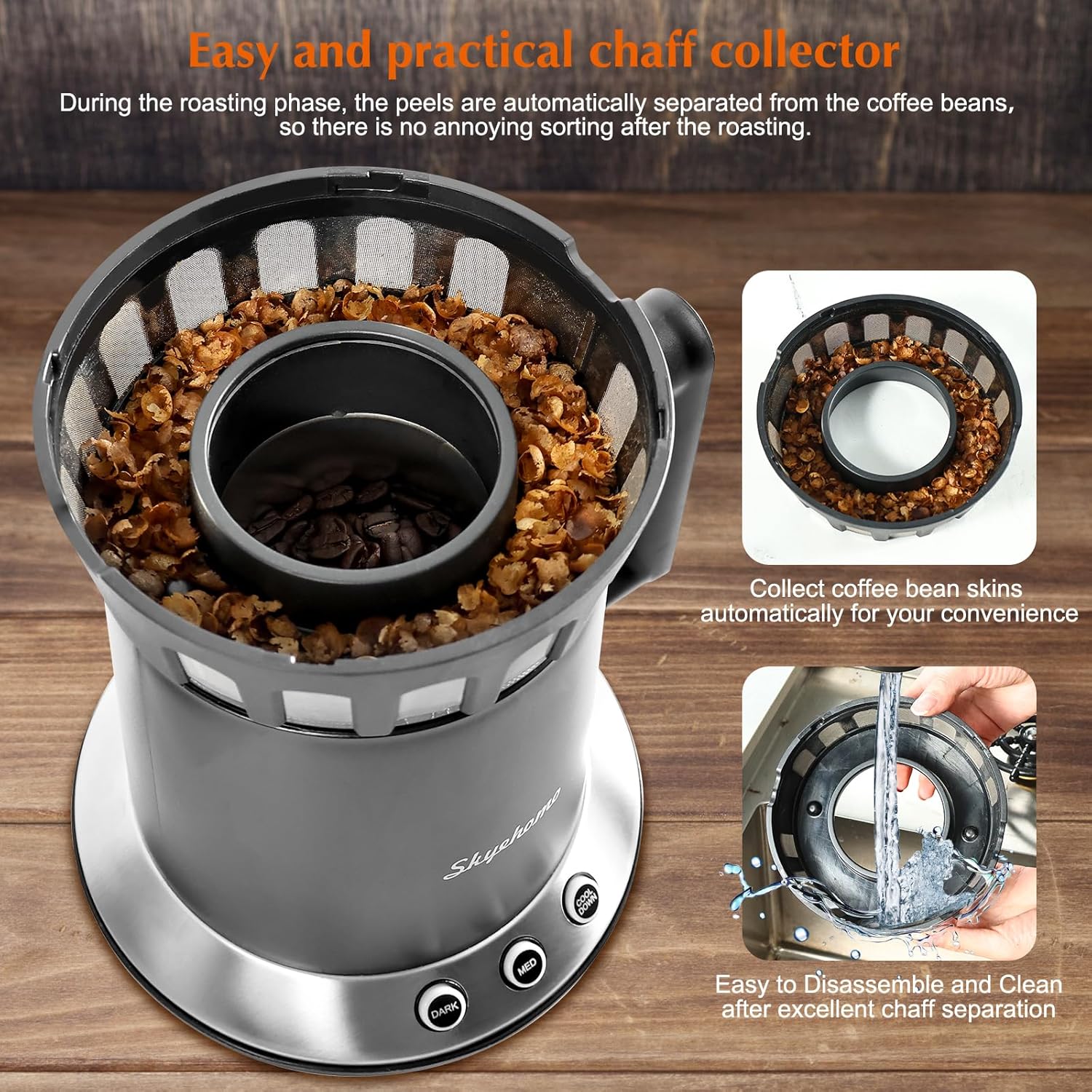 เครื่องคั่วกาแฟ HOMOKUS เครื่องคั่วกาแฟสำหรับใช้ในบ้าน มีโหมดการอบให้เลือก 2 โหมด (แบบกลางและแบบเข้ม) เครื่องคั่วเมล็ดกาแฟพร้อมโหมดทำความเย็นควบคุมด้วยสัมผัสเดียว