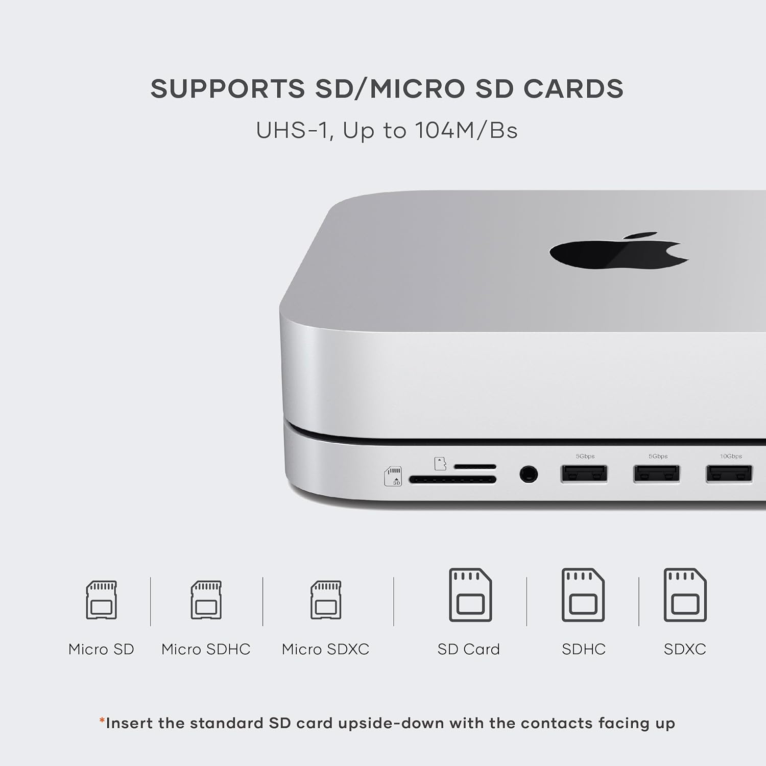 Satechi Mac Mini-hubstandaard met SSD-behuizing voor NVME/SATA M.2, Mac Mini-dock met USB C 10 Gbps, 3 USB A 5/10 Gbps, 2.0-audio-aansluiting, voor Mac Mini M2/M1, Mac Studio - zilver