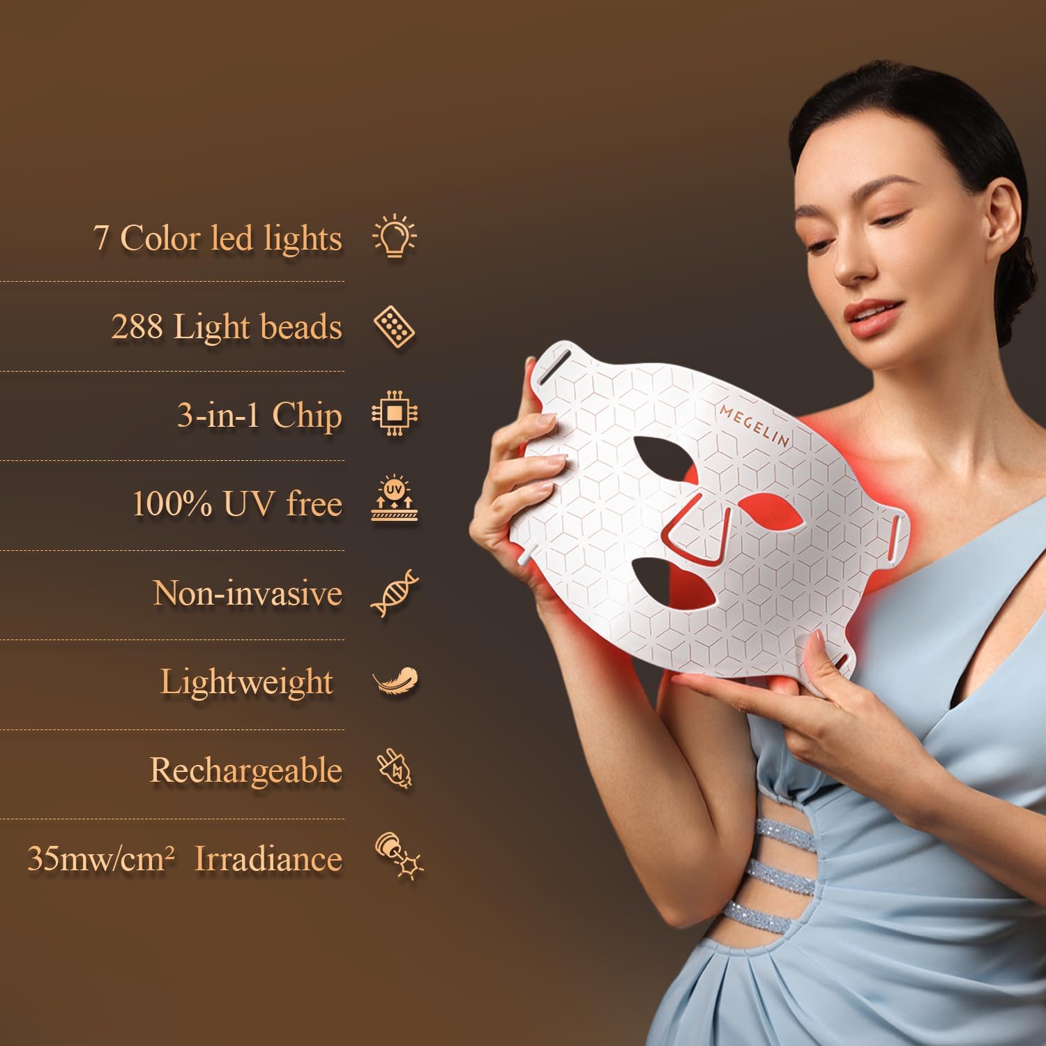 LED-Lichttherapie-Gesichtsmaske mit 7 Farben, Gesichtslichttherapie-Maske für Gesicht, Aknereduzierung, Anti-Aging, Falten reduzieren, glatte Haut, Hautverjüngung mit Infrarotlicht, Weiß, L-Maske