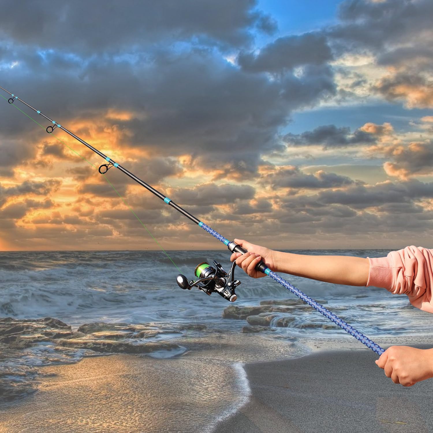 Sougayilang Surf Fishing Rod Carbon 3 Piece Spinning Fishing Rod 9/10'/11'/12'for Travel · v3