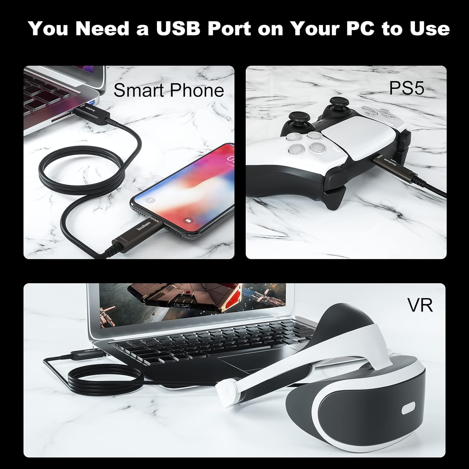 Cavo in fibra ottica da USB A a USB C da 20 m/65,6 piedi, cavo USB 3.1 10 Gbps Gen2 trasmissione a lunga distanza sottile, cavo USB ad altissima velocità per VR, Xbox, fotocamera Logitech, laptop ecc