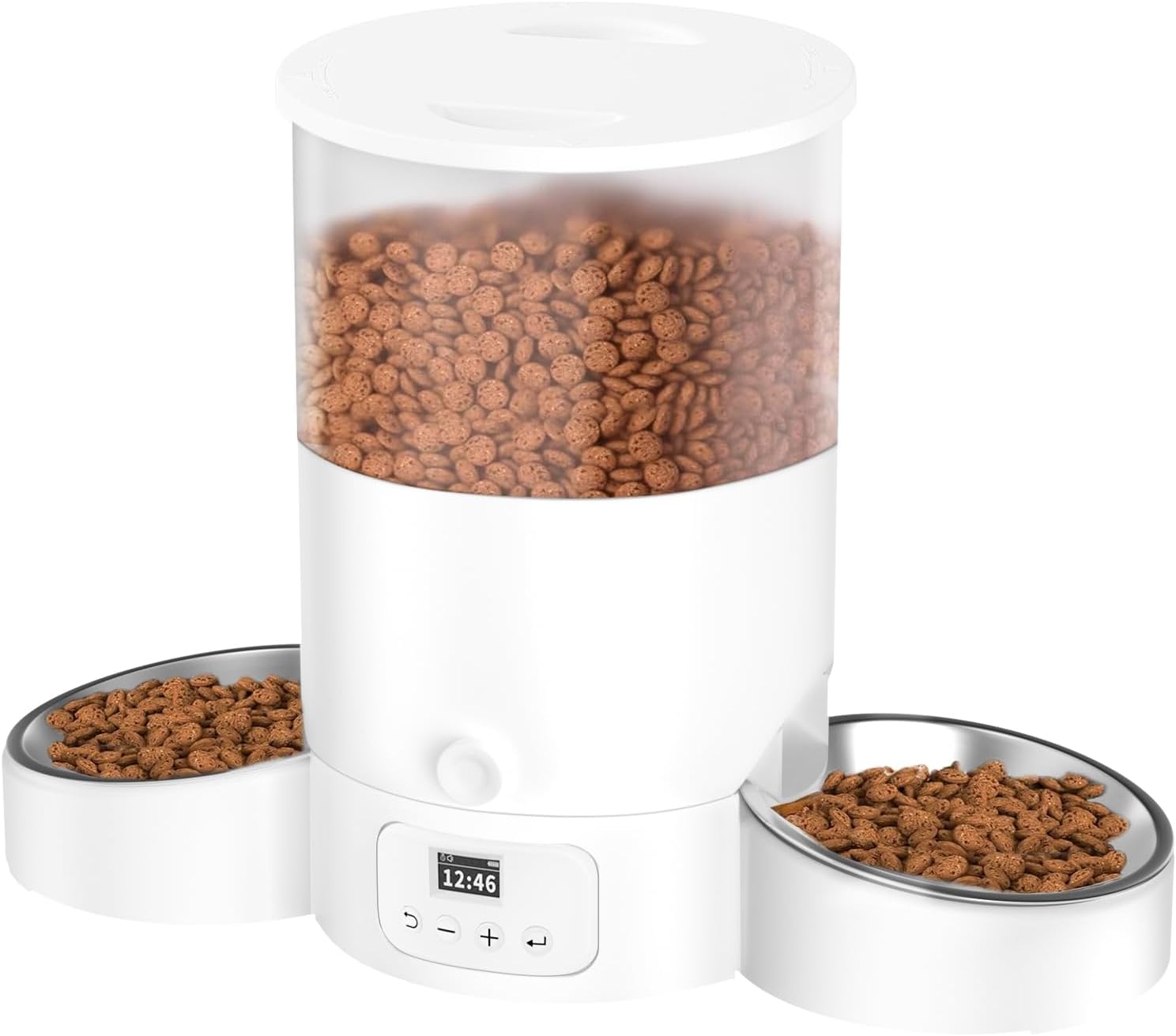 Mangiatoia automatica per gatti per 2 gatti, distributore di cibo per gatti da 3 litri Alimentatore automatico per gatti SURDY con 2 ciotole in acciaio inossidabile, 10 secondi Meal Call, doppia alimentazione e timer, 12 porzioni, 6 pasti al giorno per cani e gatti
