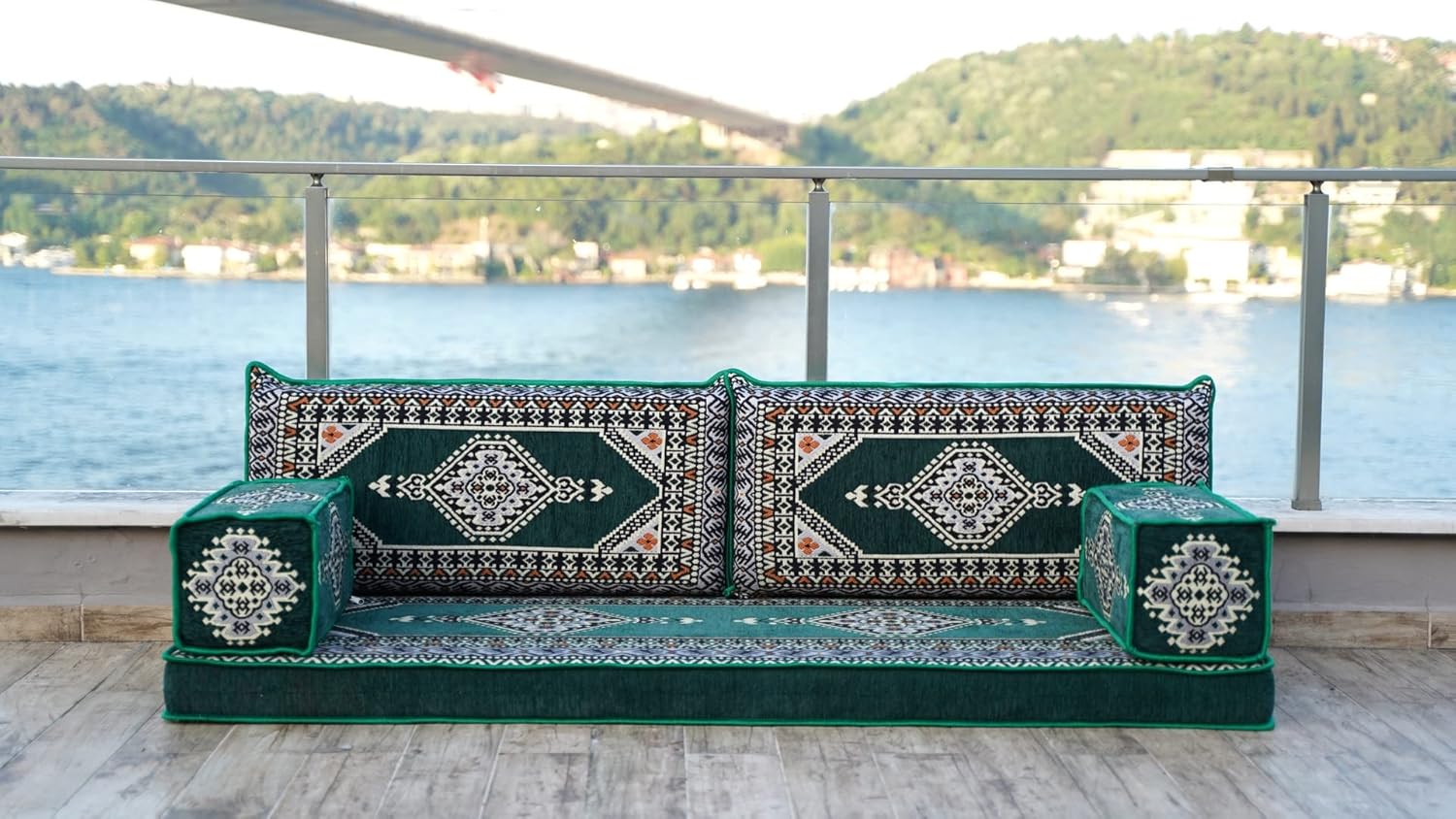 Arabic Floor Sofas, Moroccan Rug, Arabic Jalsa, Sectional Sofa, Oriental Sofa, Moroccan Floor Cushions, Ottoman Couch (4' Thickness Sofa, Sofa Only, Green) · v3