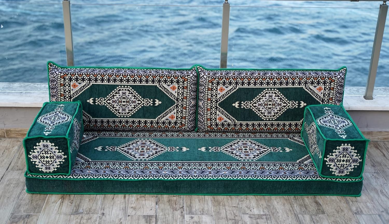 Arabic Floor Sofas, Moroccan Rug, Arabic Jalsa, Sectional Sofa, Oriental Sofa, Moroccan Floor Cushions, Ottoman Couch (4' Thickness Sofa, Sofa Only, Green) · v3