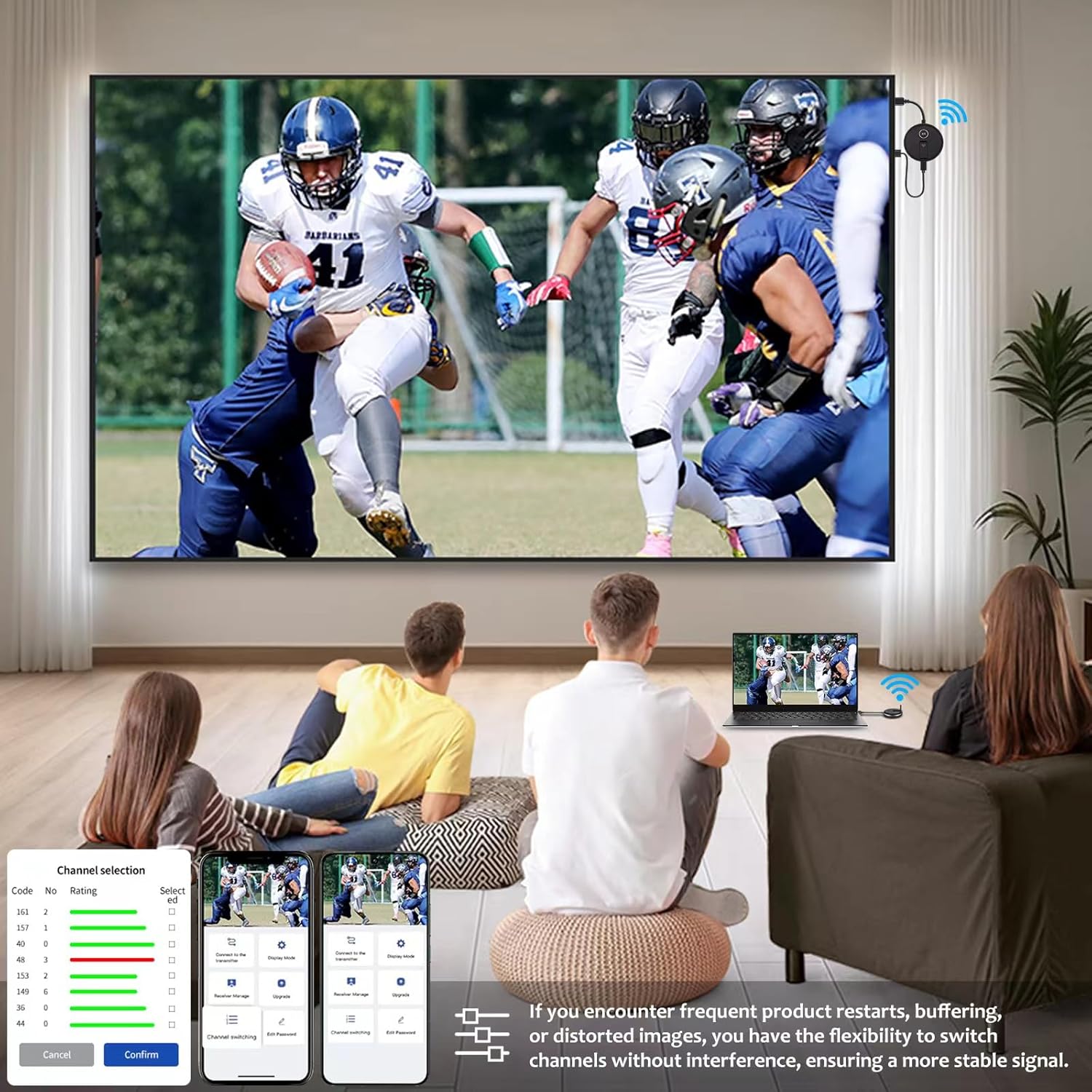 Wireless HDMI Receiver The simultaneous Expansion of Multiple televisions,2Receiver and 1Transmitter,Plug and Play,Laptop,Cable Boxes,Cameras to Project Screens to televisions or projectors · v9