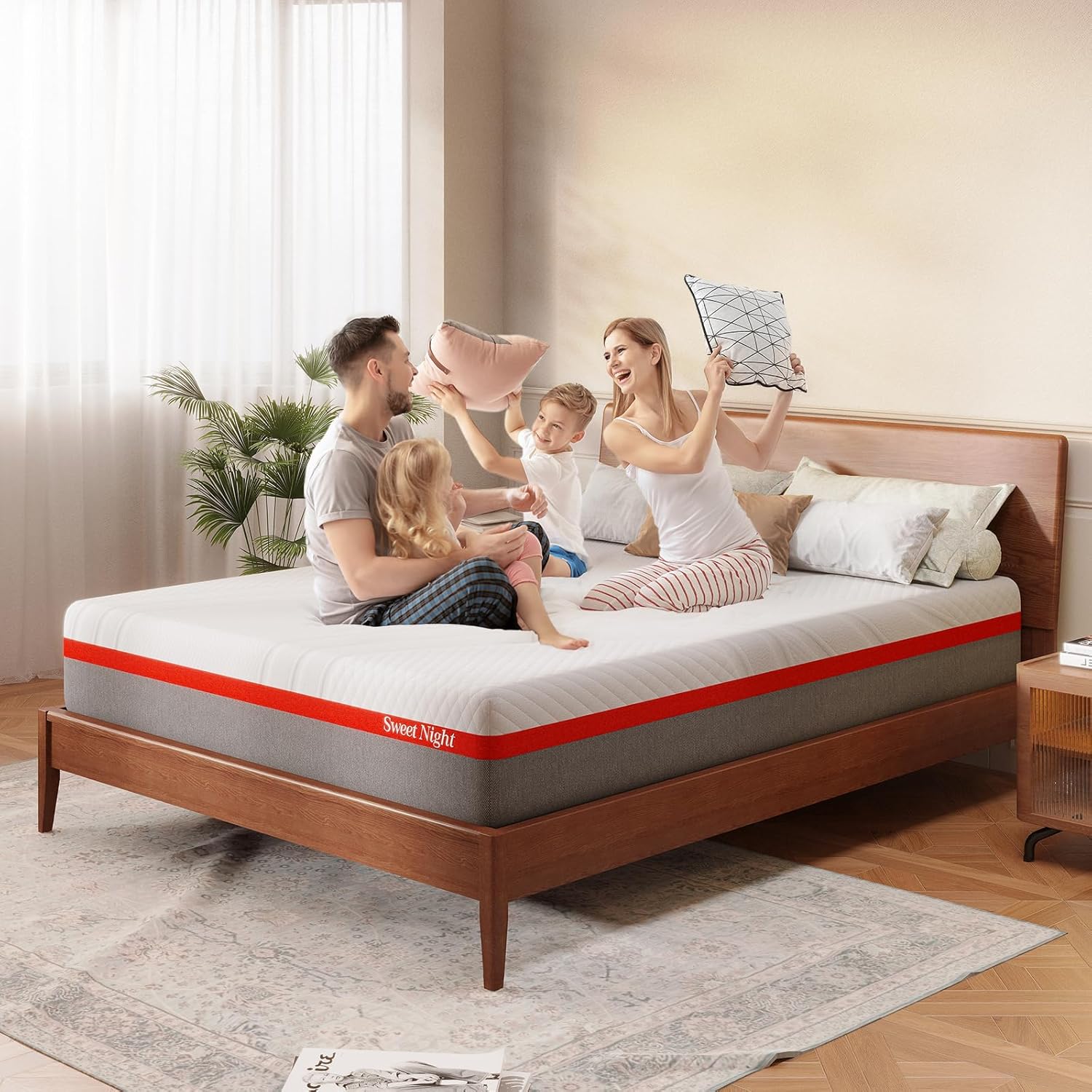 Sweetnight Queen Mattress, 10 Inch Memory Foam Queen Size Mattress for Pressure Relief  Comfort Sleep, Queen Bed Plush Foam Mattress in a Box,Gray White · v2