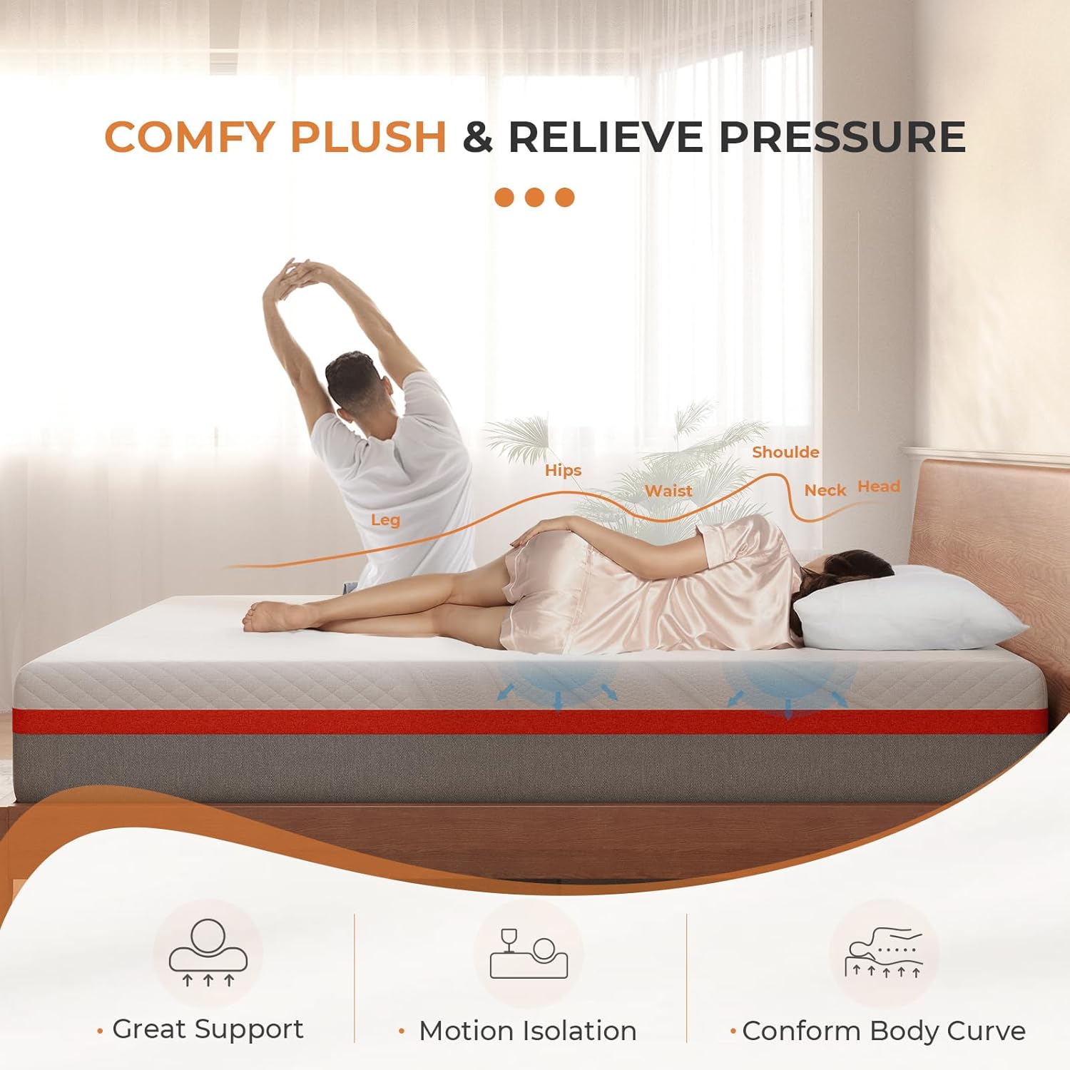 Sweetnight Queen Mattress, 10 Inch Memory Foam Queen Size Mattress for Pressure Relief  Comfort Sleep, Queen Bed Plush Foam Mattress in a Box,Gray White · v2