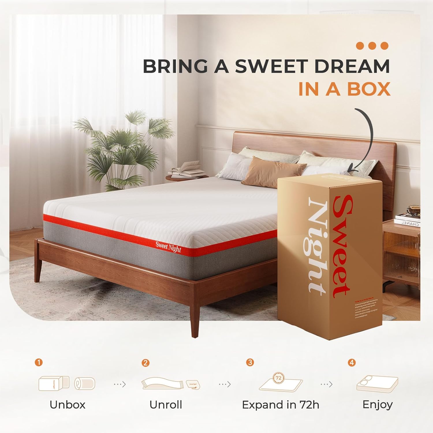 Sweetnight Queen Mattress, 10 Inch Memory Foam Queen Size Mattress for Pressure Relief  Comfort Sleep, Queen Bed Plush Foam Mattress in a Box,Gray White · v2