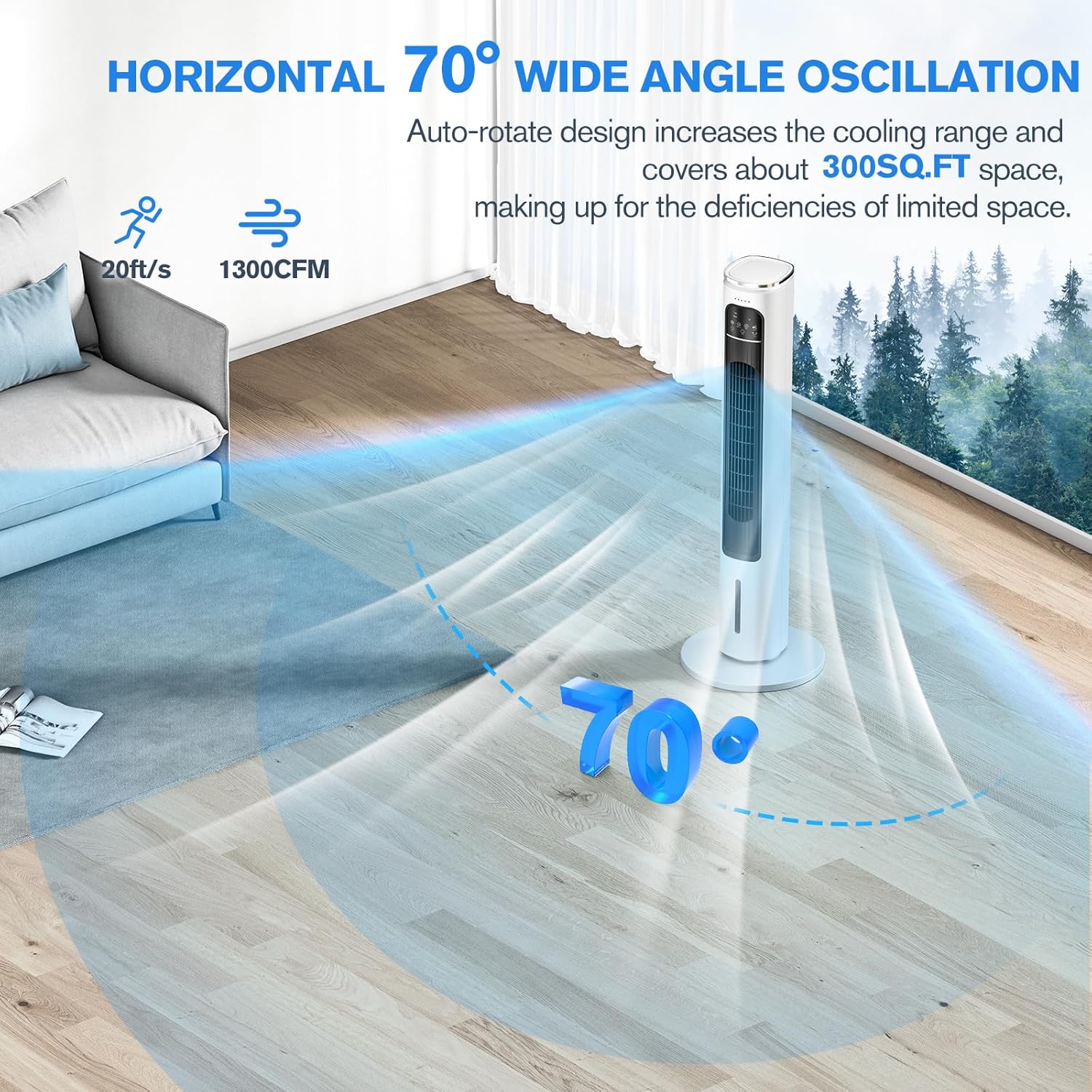 Tragbare 3-IN-1-Klimaanlagen, Turmventilator, 37-Zoll-Verdunstungsluftkühler mit Fernbedienung, 2,5-Liter-Wassertank mit 4 Kühlakkus, 12-Stunden-Smart-Timer, 70°-Oszillation, 3 Geschwindigkeiten für Schlafzimmer, Wohnzimmer, Büro