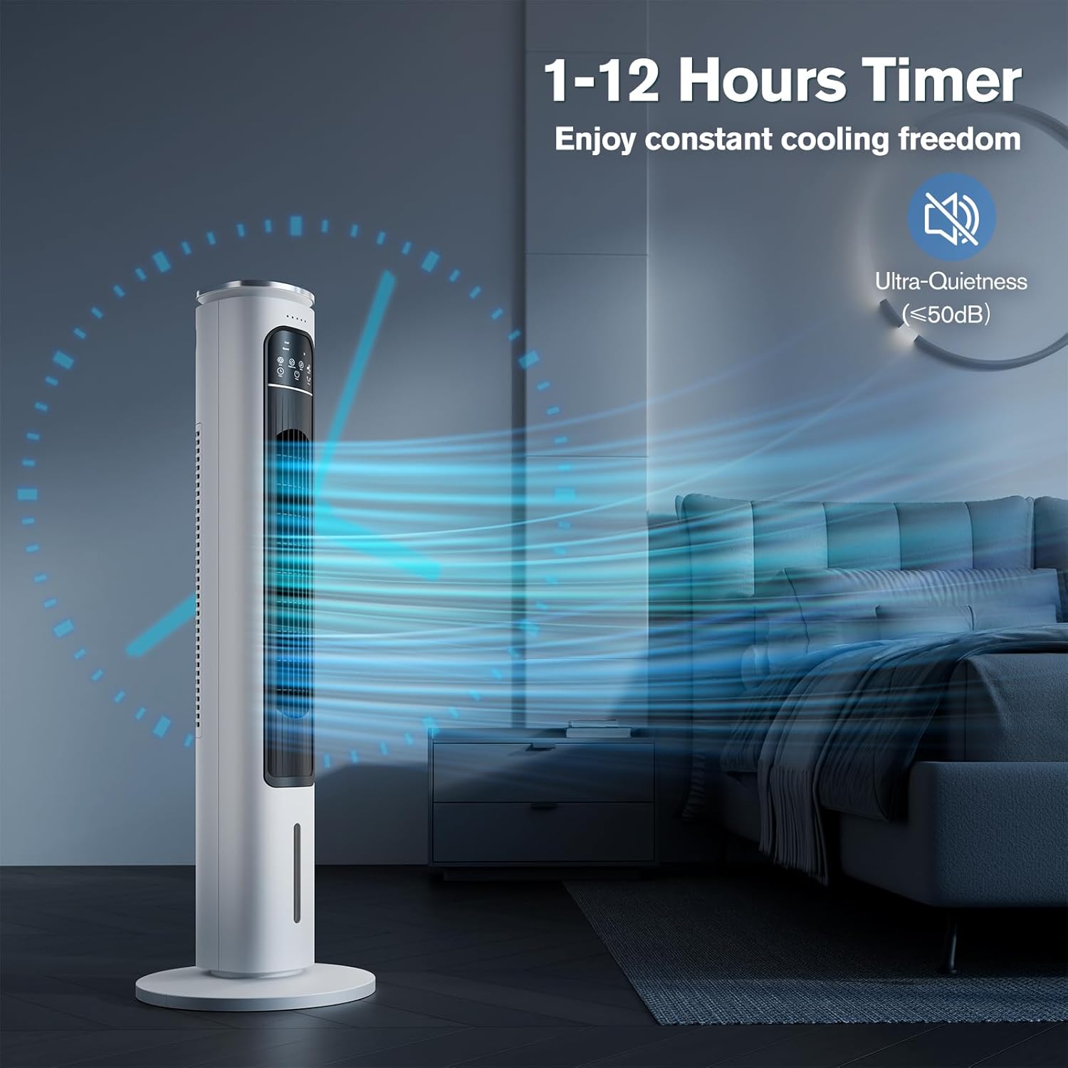 Tragbare 3-IN-1-Klimaanlagen, Turmventilator, 37-Zoll-Verdunstungsluftkühler mit Fernbedienung, 2,5-Liter-Wassertank mit 4 Kühlakkus, 12-Stunden-Smart-Timer, 70°-Oszillation, 3 Geschwindigkeiten für Schlafzimmer, Wohnzimmer, Büro