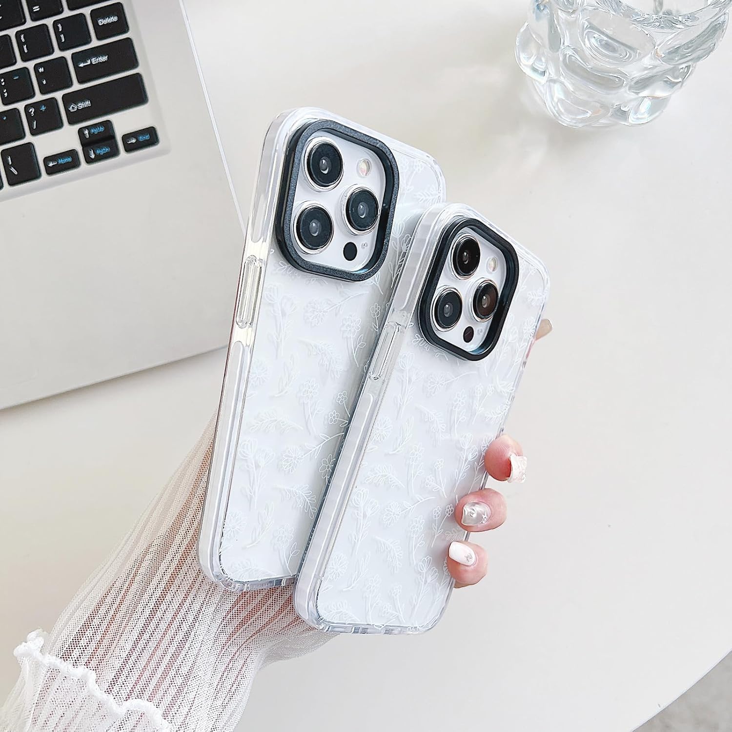 Progettata per iPhone 11, simpatici fiori bianchi in silicone trasparente, per donne e ragazze, custodia per telefono antiscivolo e antigraffio, (compatibile con iPhone 11 - trasparente)