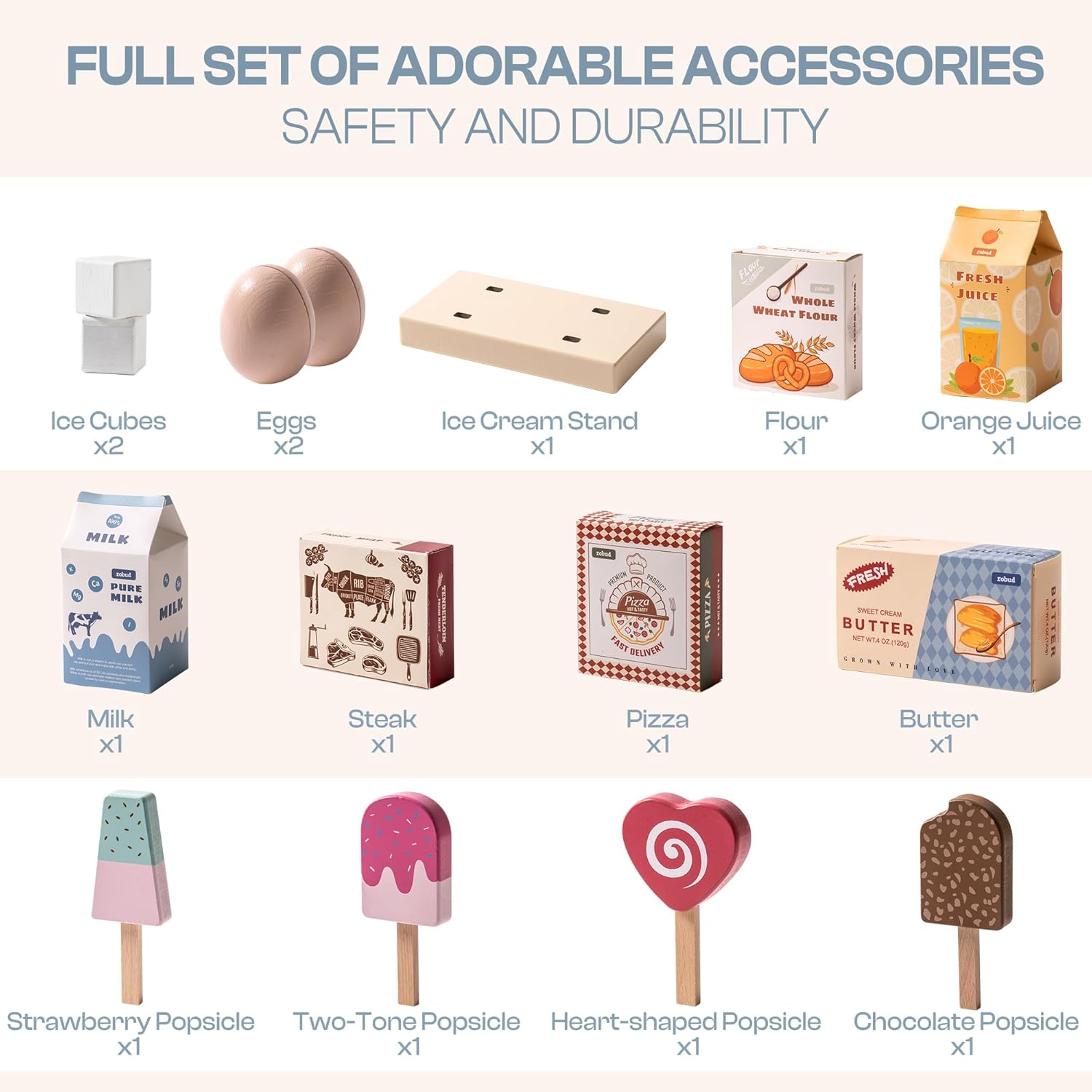 ROBUD Fridge Refrigerator with Ice Dispenser, Wooden Play Fridge Freezer Set for Kids, Toddler Kitchen Playset with Full Accessories Pretend Play Set, Gift for Boys  Girls, Age 3 · v4