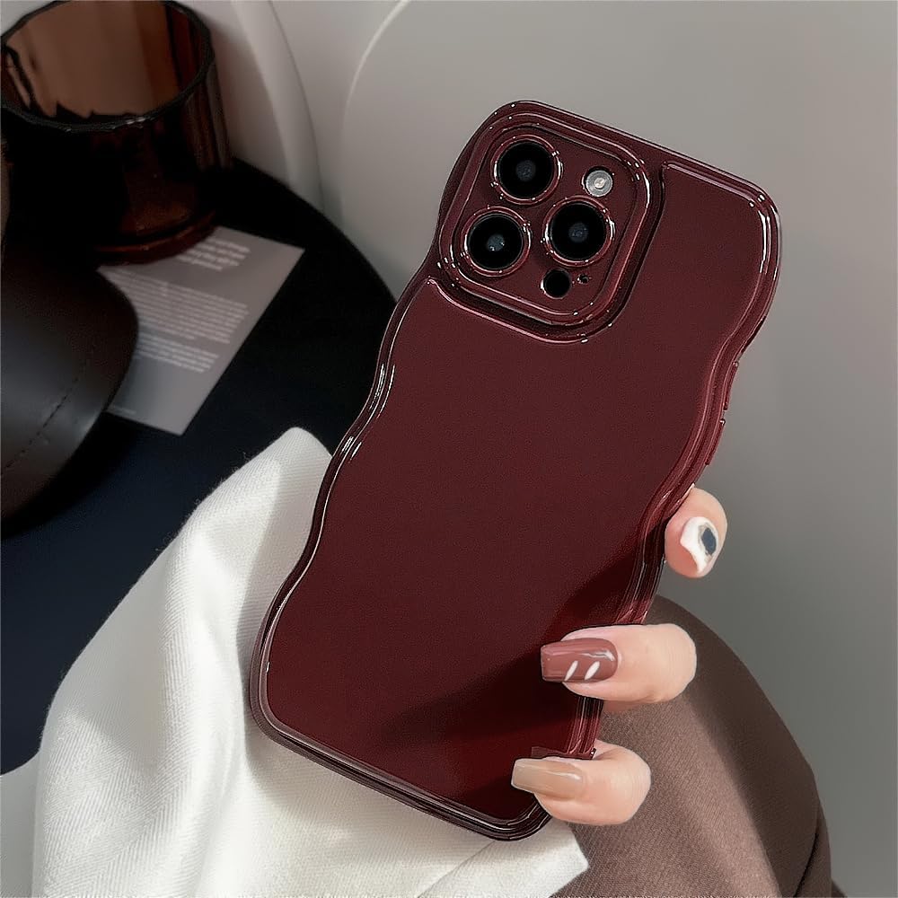 FABSPARK Phone Case for iPhone 13 Case,Simple Wave Design Wavy Frame Soft Silicone Aesthetic Phone Case for iPhone 13 Phone Case,Wine Red