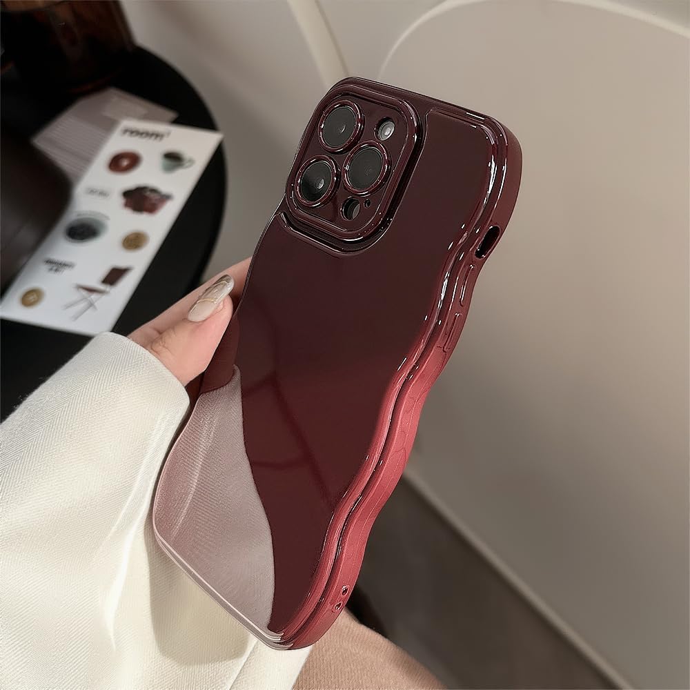 FABSPARK Phone Case for iPhone 13 Case,Simple Wave Design Wavy Frame Soft Silicone Aesthetic Phone Case for iPhone 13 Phone Case,Wine Red