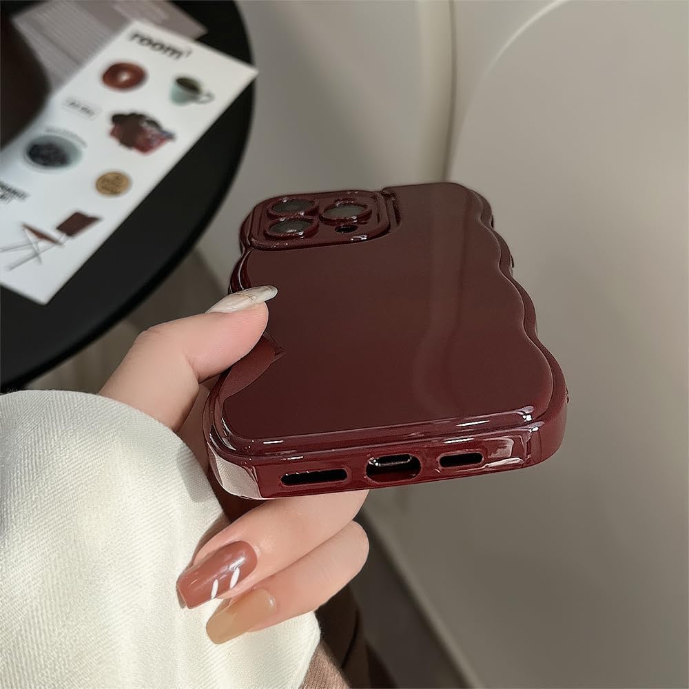 FABSPARK Phone Case for iPhone 13 Case,Simple Wave Design Wavy Frame Soft Silicone Aesthetic Phone Case for iPhone 13 Phone Case,Wine Red