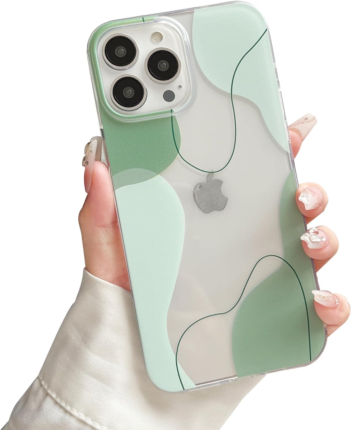 Compatible with iPhone 13 Pro Case,Cute Clear Art Wavy Shaped Painted with Shockproof Slim Soft TPU Protective Cases for Women/Men Designed for iPhone 13 Pro Case (Green)