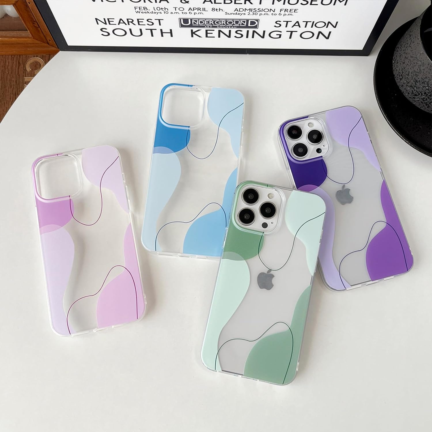 Compatible with iPhone 13 Pro Case,Cute Clear Art Wavy Shaped Painted with Shockproof Slim Soft TPU Protective Cases for Women/Men Designed for iPhone 13 Pro Case (Green)