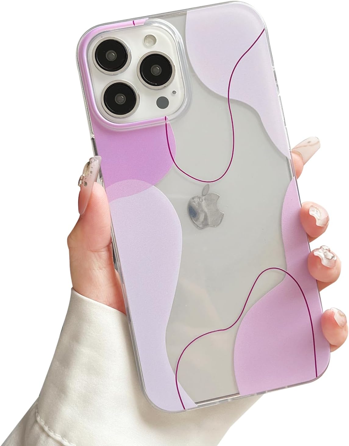 Compatible with iPhone 13 Pro Max Case,Cute Clear Art Wavy Shaped Painted with Shockproof Slim Soft TPU Protective Cases for Women/Men Designed for iPhone 13 Pro Max Case (Pink) · v3
