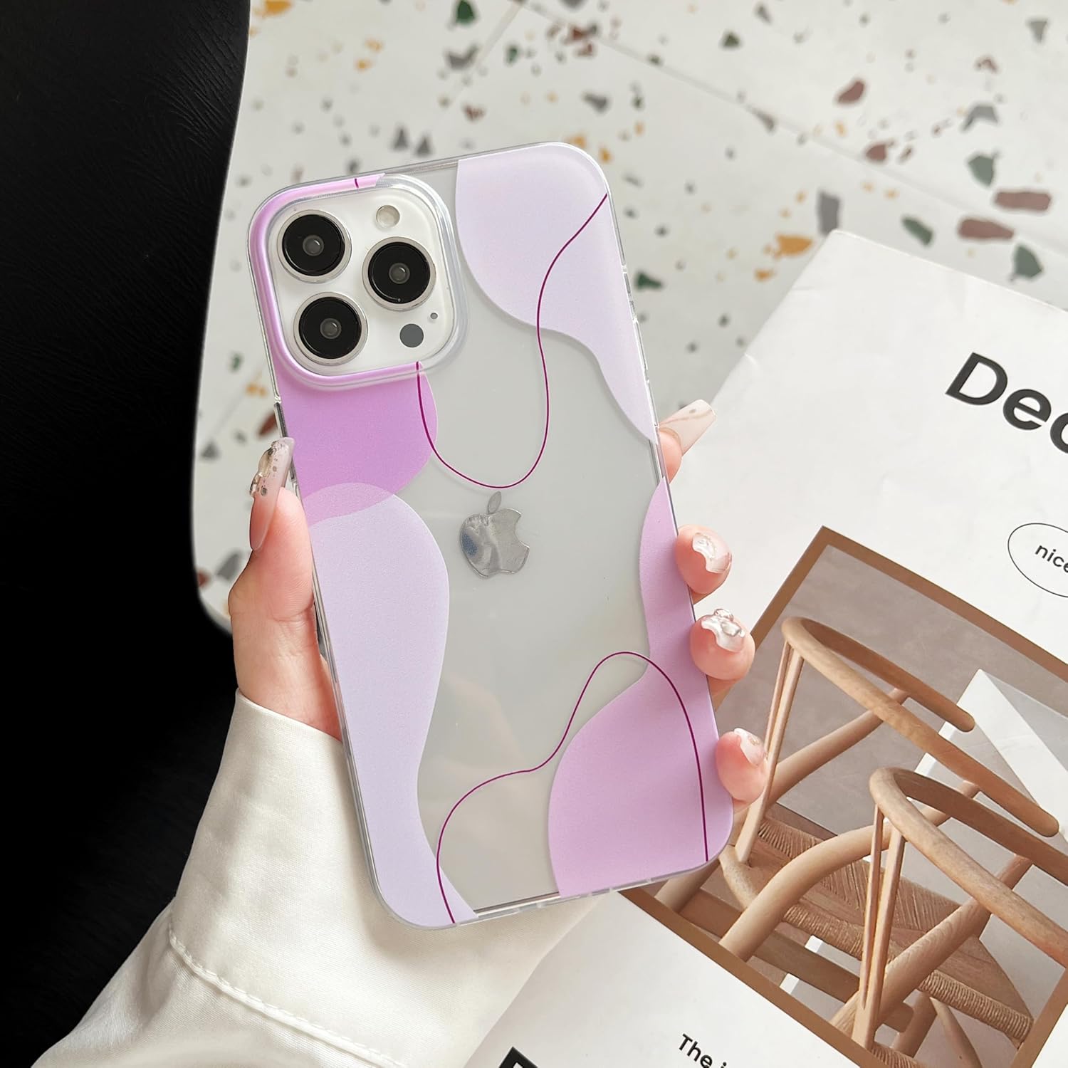 Compatible with iPhone 13 Pro Max Case,Cute Clear Art Wavy Shaped Painted with Shockproof Slim Soft TPU Protective Cases for Women/Men Designed for iPhone 13 Pro Max Case (Pink) · v3
