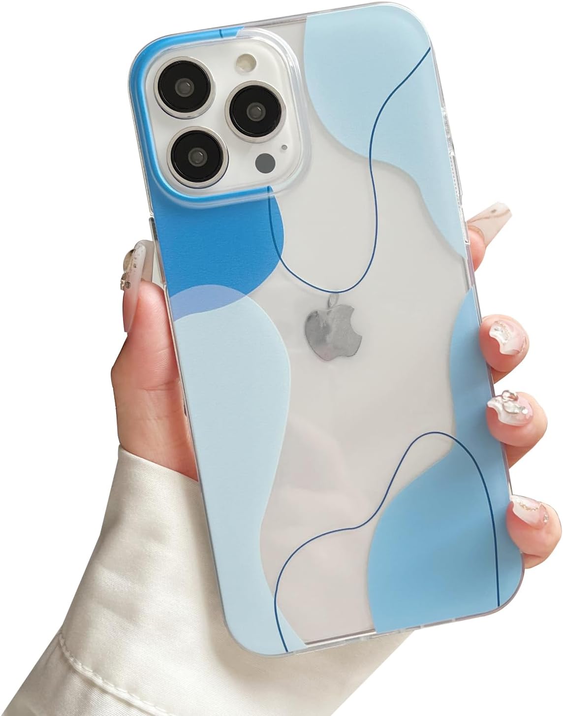 Compatibile con la custodia per iPhone 13 Pro Max, graziose custodie trasparenti a forma ondulata verniciate con custodia protettiva in TPU morbido antiurto sottile per donna/uomo progettata per iPhone 13 Pro Max (blu)