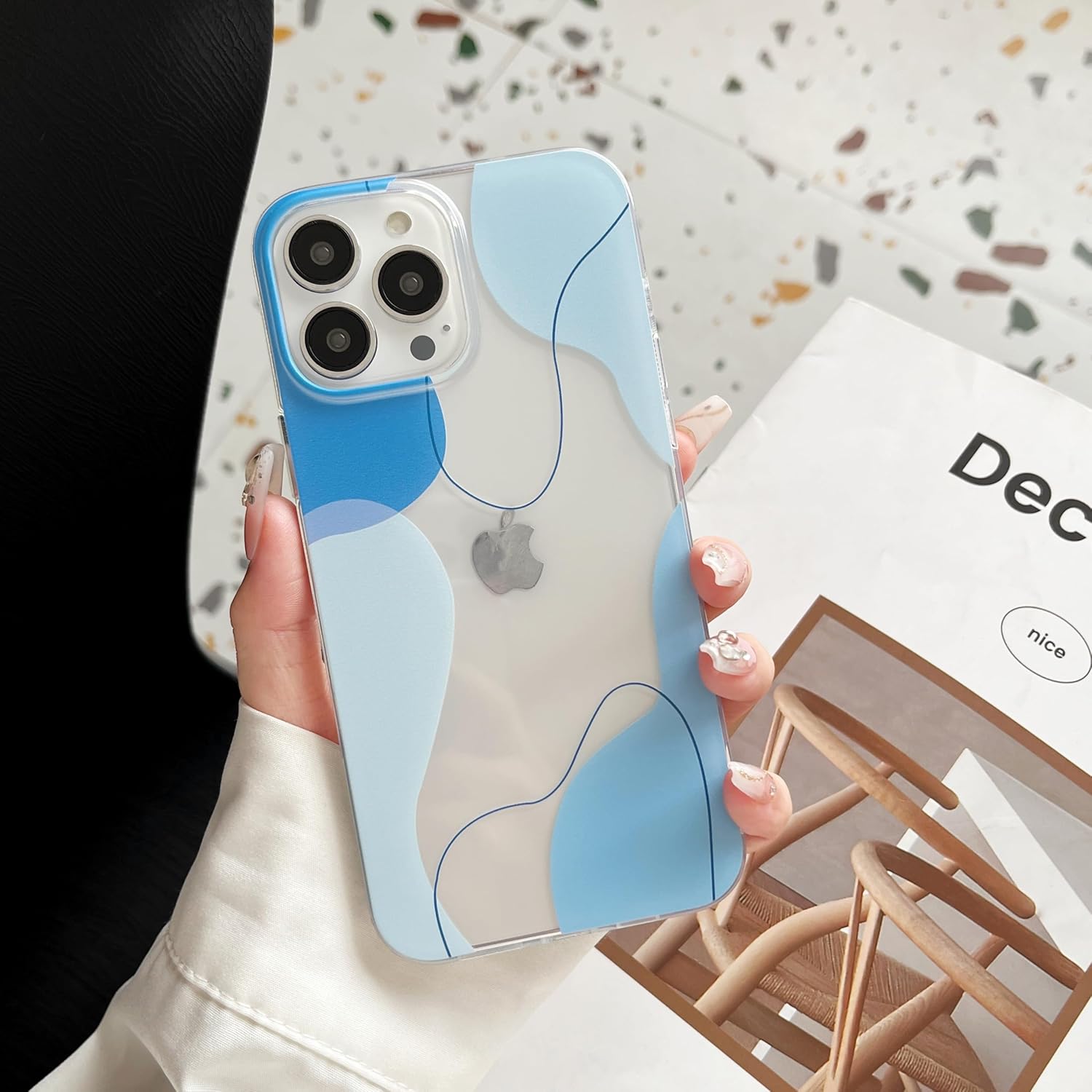 Compatible with iPhone 13 Pro Max Case,Cute Clear Art Wavy Shaped Painted with Shockproof Slim Soft TPU Protective Cases for Women/Men Designed for iPhone 13 Pro Max Case (Blue)