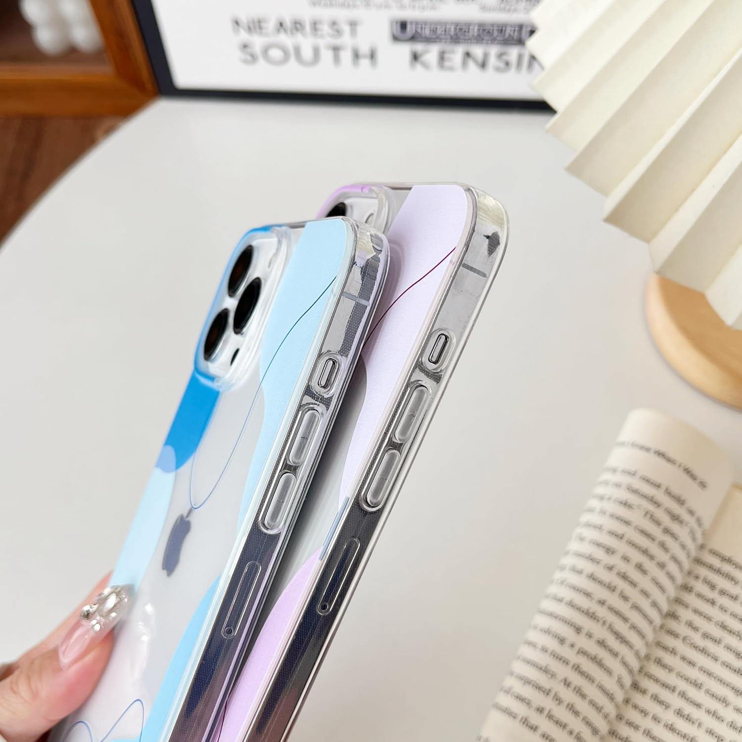 Compatible with iPhone 13 Pro Max Case,Cute Clear Art Wavy Shaped Painted with Shockproof Slim Soft TPU Protective Cases for Women/Men Designed for iPhone 13 Pro Max Case (Blue)