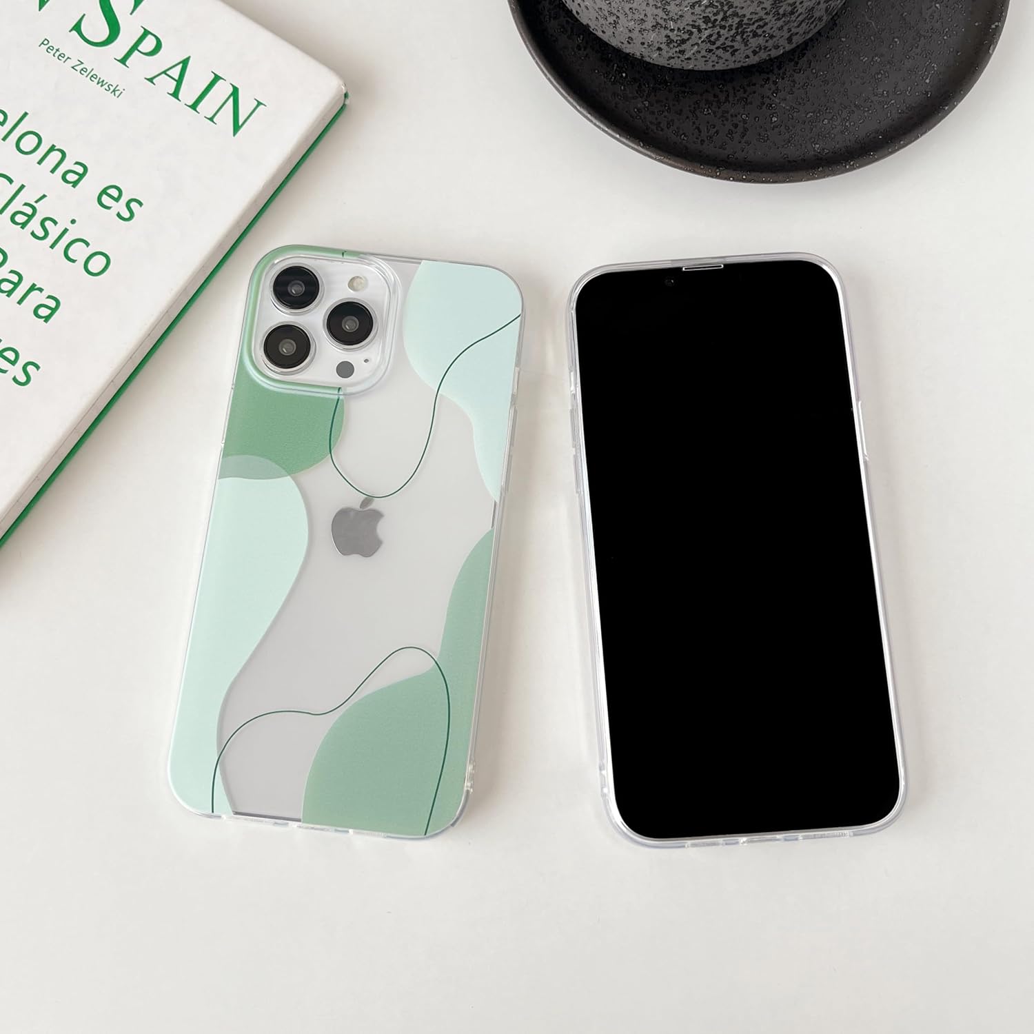 Compatible with iPhone 13 Pro Max Case,Cute Clear Art Wavy Shaped Painted with Shockproof Slim Soft TPU Protective Cases for Women/Men Designed for iPhone 13 Pro Max Case (Blue)