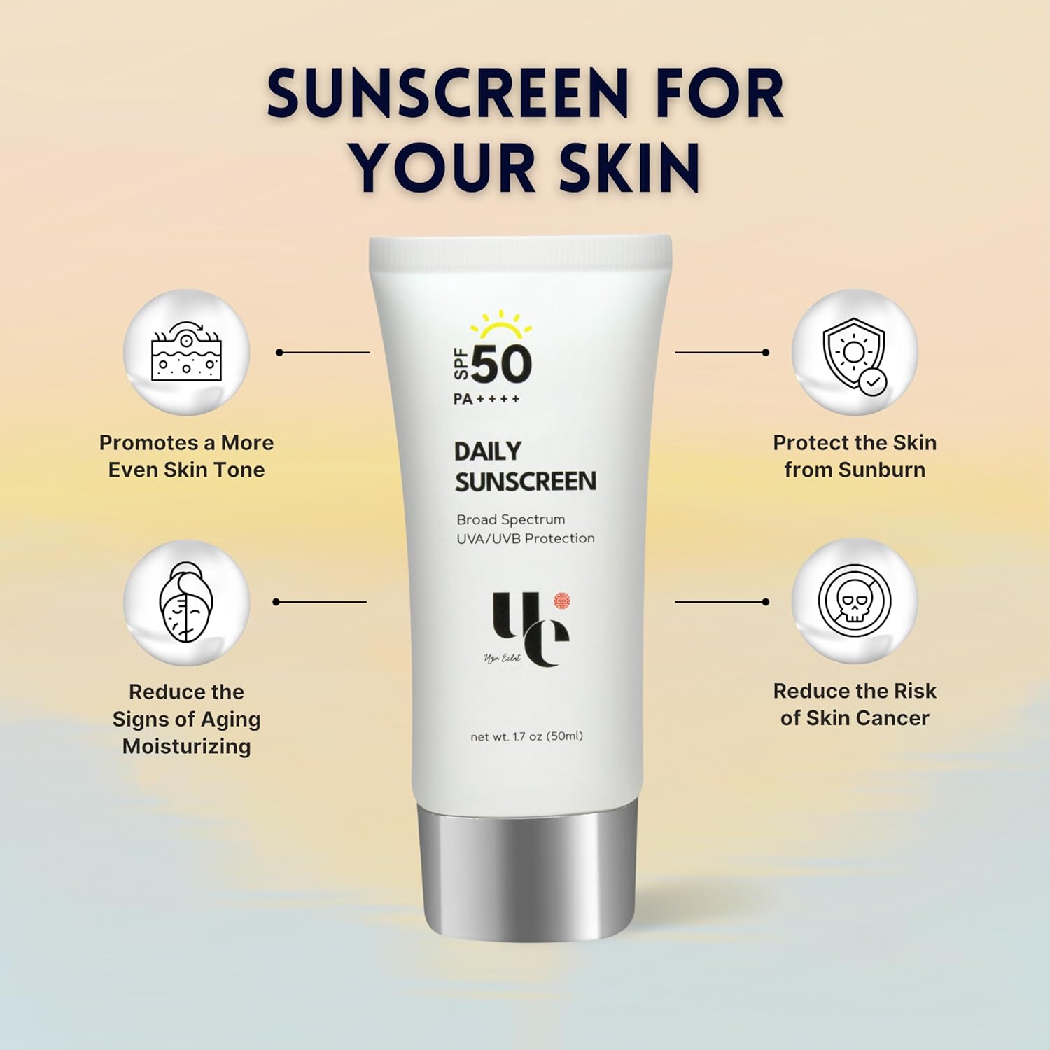 Tabir Surya UV Clear SPF 50 dengan Zinc Oxide, Perlindungan UVA dan UVB, Spektrum Luas, Tidak Berminyak, Tidak Ada White-Cast, Menenangkan, Tahan Air, Ramah TSA, 1,7 ons