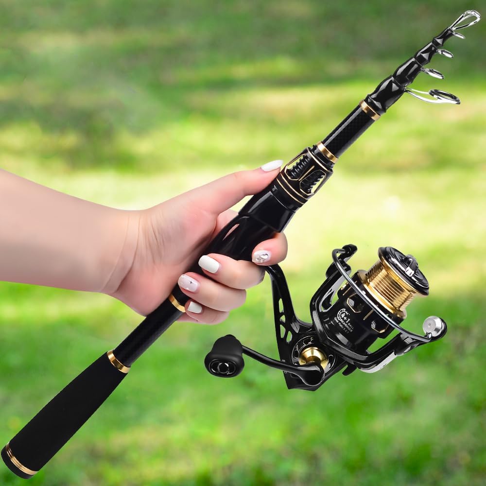 Fishing Rod and Reel Combo - Carbon Fiber Telescopic Fishing Pole with 2000 Spinning Reel Combos - Sea Saltwater Freshwater Ice Bass Fishing Tackle Set Fishing Rods Kit Fishing Poles and Reels Combo · v4