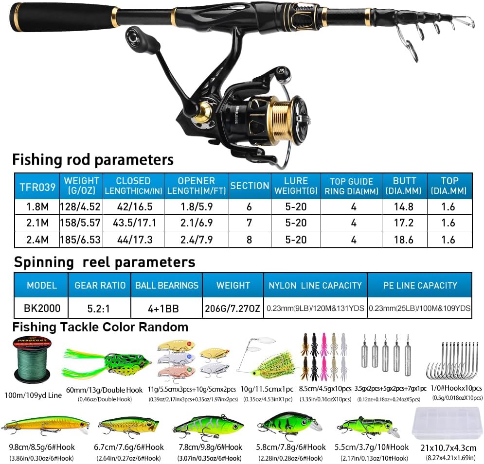 Fishing Rod and Reel Combo - Carbon Fiber Telescopic Fishing Pole with 2000 Spinning Reel Combos - Sea Saltwater Freshwater Ice Bass Fishing Tackle Set Fishing Rods Kit Fishing Poles and Reels Combo · v4