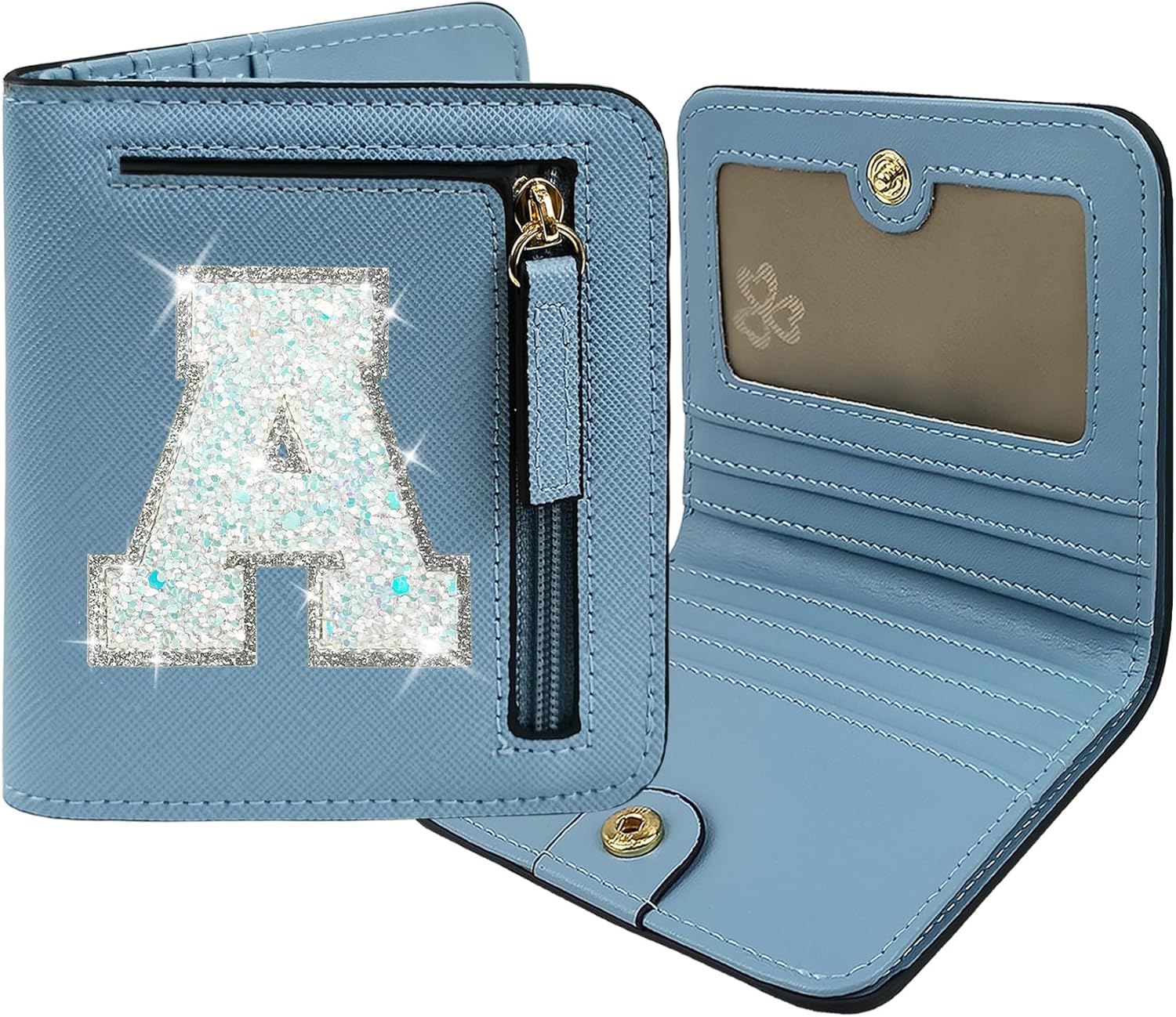 COSHAYSOO Initial RFID Wallet Small for Women Teen Girl Travel Daily Necessities, Compact Bifold Change Purse with Letter Patch Card Slot Lady Personalized Gift Blue A