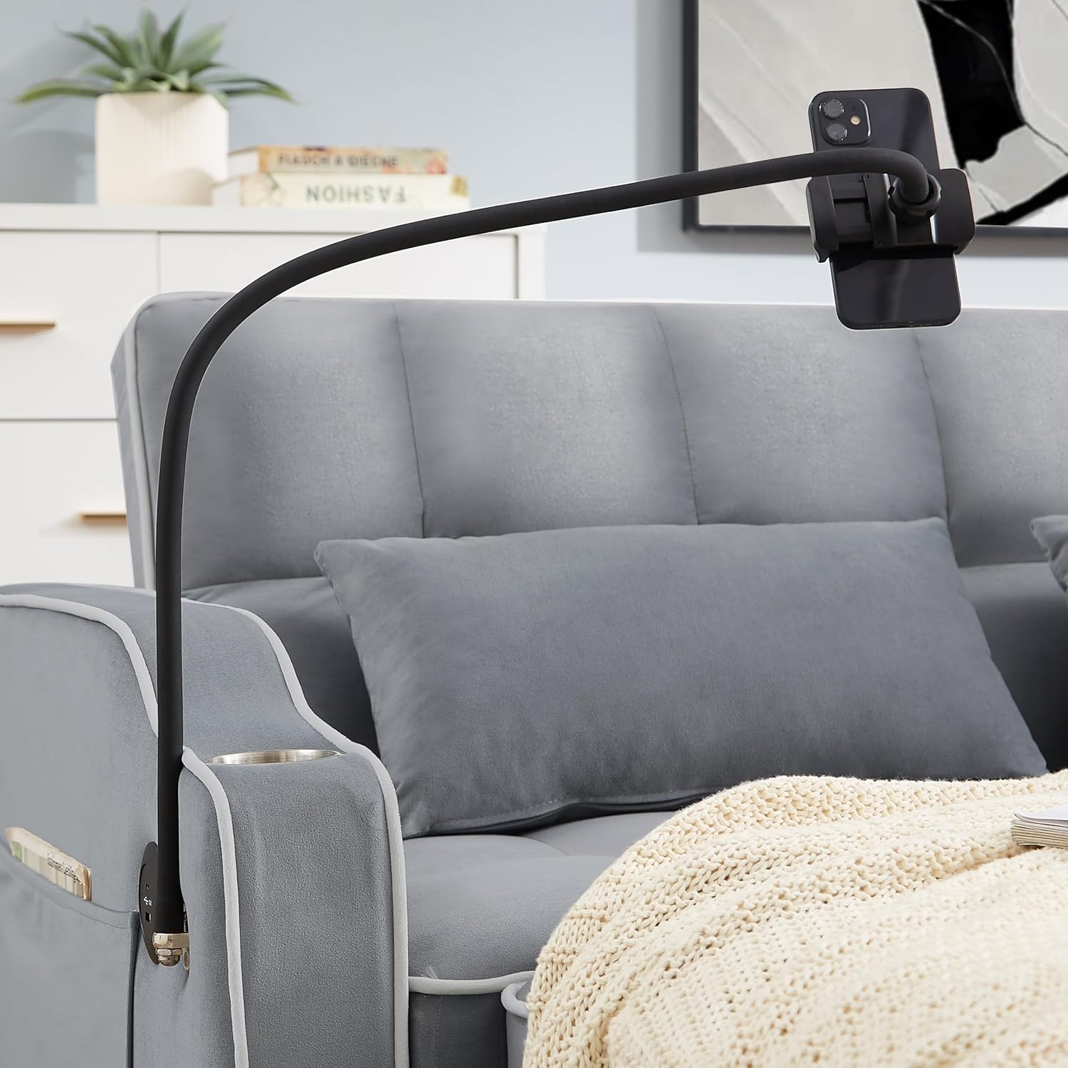 Loveseat Sleeper Sofa Bed 3 in 1 Pockets  Toss Pillows, Velvet Pull Chaise, 2-seat Fabric Convertible, Couch for Living Room Apartment Lounge, 21 D x 46.8" W x 30.7" H, Gray-64 · v2
