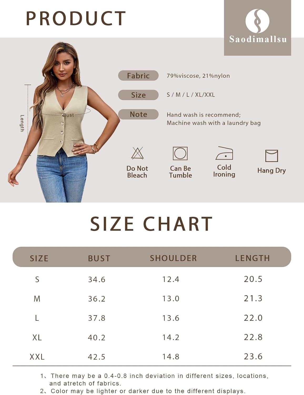 Saodimallsu Rompi Sweater Tanpa Lengan Wanita Rajutan Leher V Kancing Fashion Kasual Longgar Musim Semi Musim Panas Rompi Kardigan