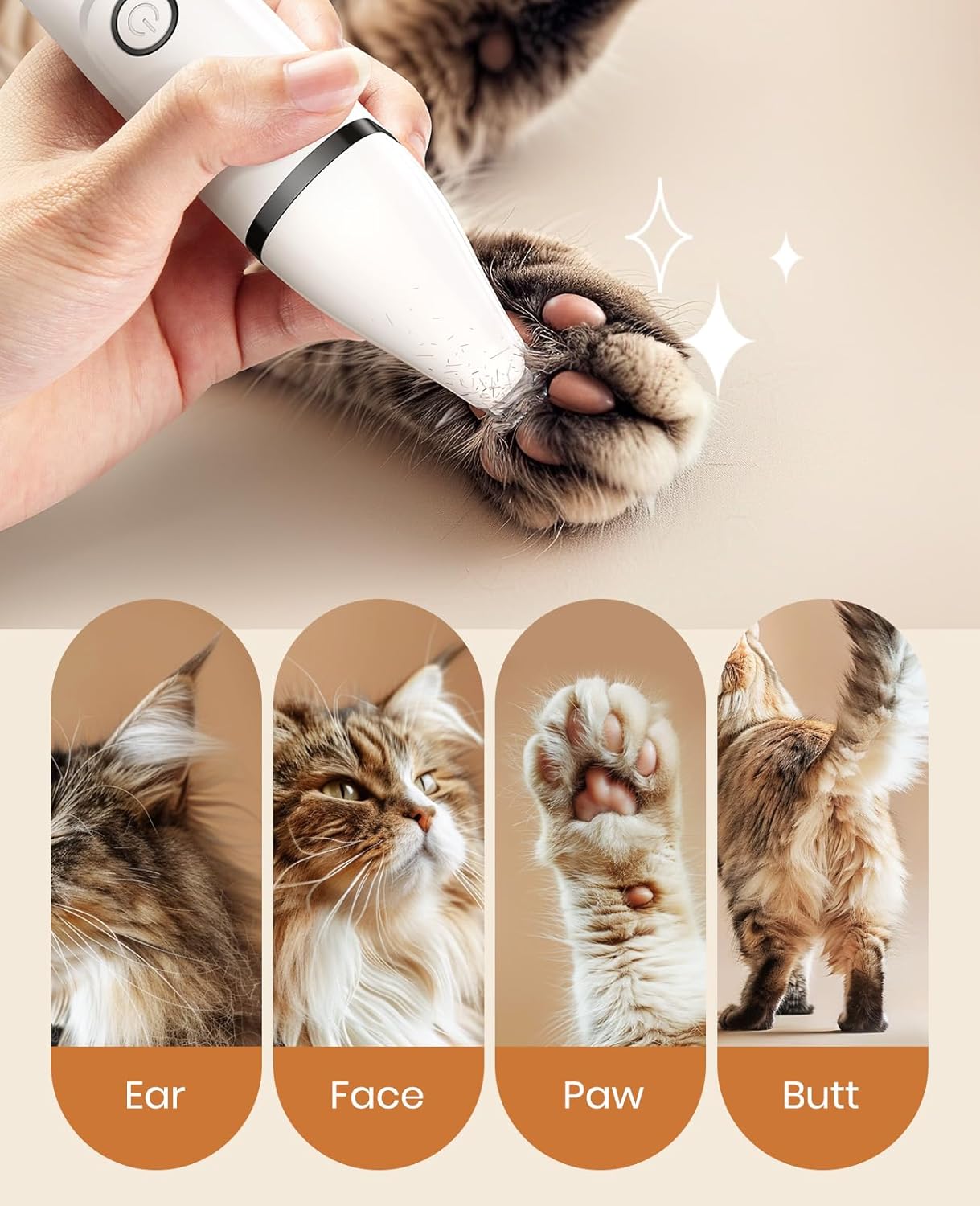 oneisall เครื่องเล็มขนแมวแบบไร้เสียง เครื่องเล็มขนแมวไร้สาย 2 สปีด เครื่องเล็มขนแมว 3-in-1 เครื่องเล็มขนแมวแบบชาร์จไฟได้ เครื่องเล็มขนแมวสำหรับแมว เครื่องเล็มขนแมวสำหรับอุ้งเท้า ก้น ขนพันกัน Dingleberry