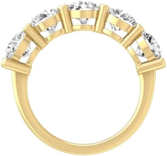 1/2 Carat - 5 Carat Lab Grown Diamond Five-Stone Ring | 14K Solid White or Yellow Gold Anniversary Wedding Band Ring | D-E Color and VS clarity · v5