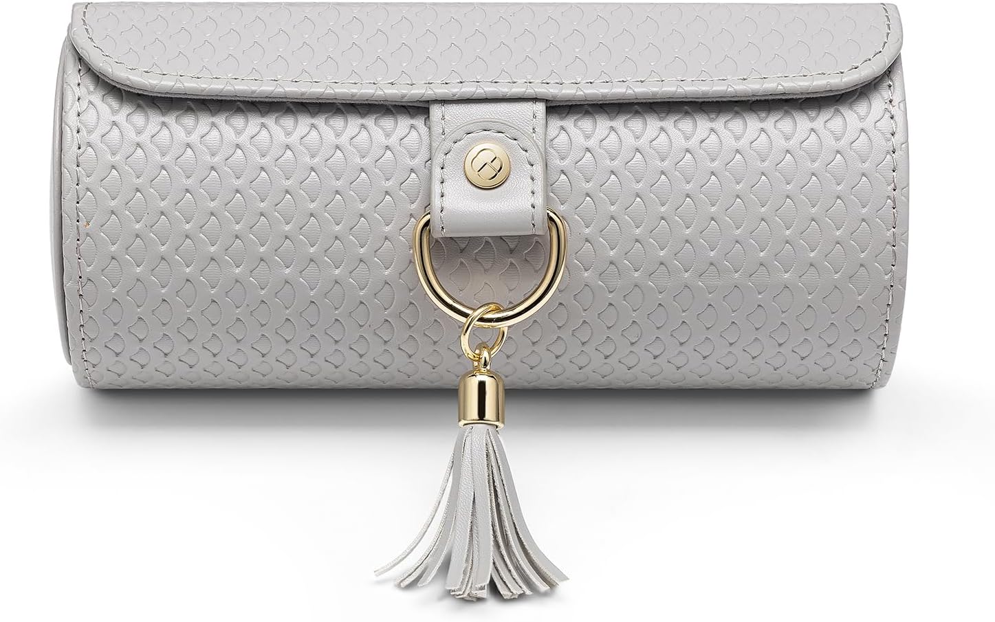 Vlando Small Travel Jewelry Roll Organizer, Leather Jewelry Holder Pouch for Daily Jewelry Storage and Carrying (Light Gray w/Pattern) · v2