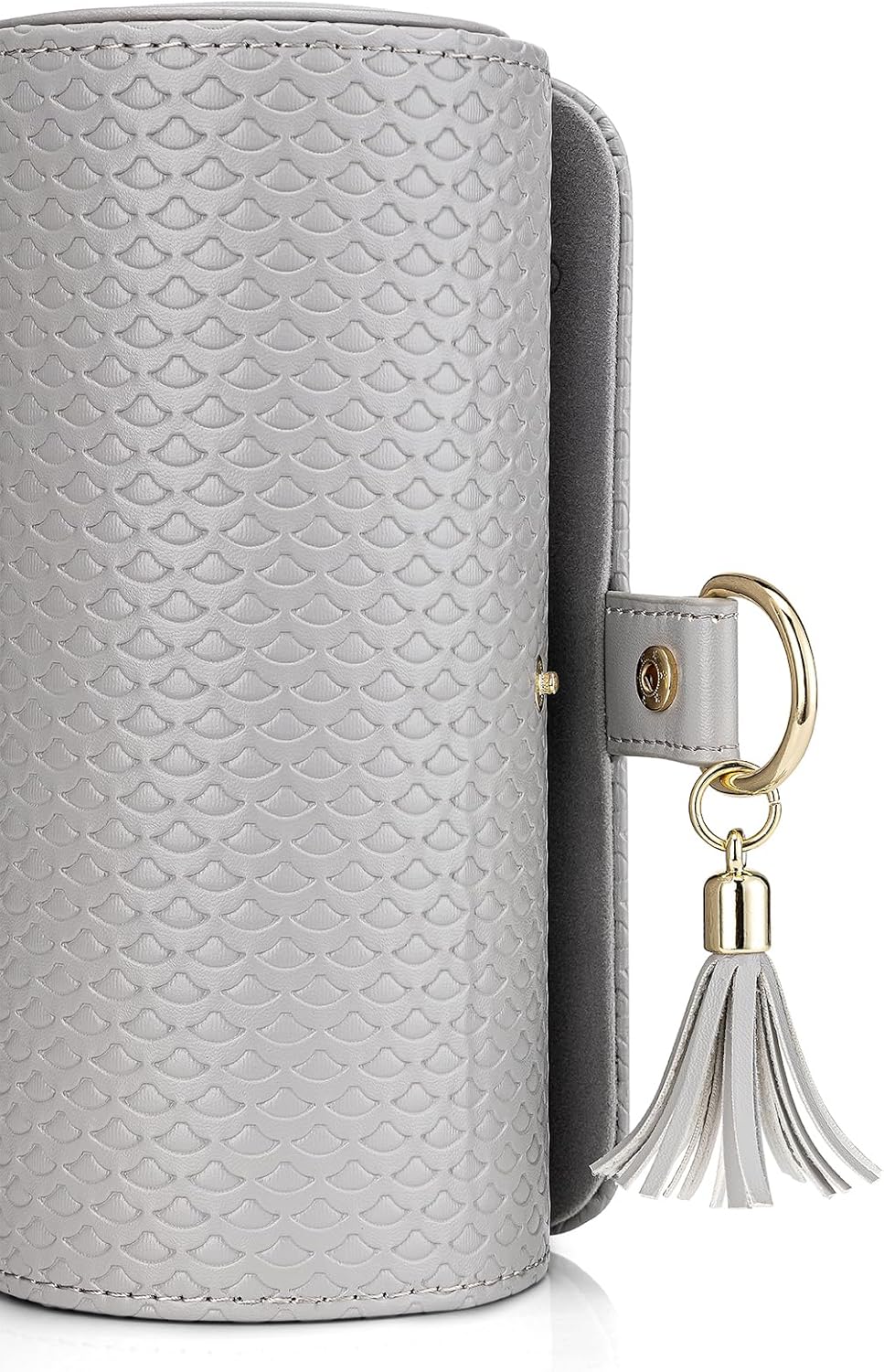 Vlando Small Travel Jewelry Roll Organizer, Leather Jewelry Holder Pouch for Daily Jewelry Storage and Carrying (Light Gray w/Pattern) · v2