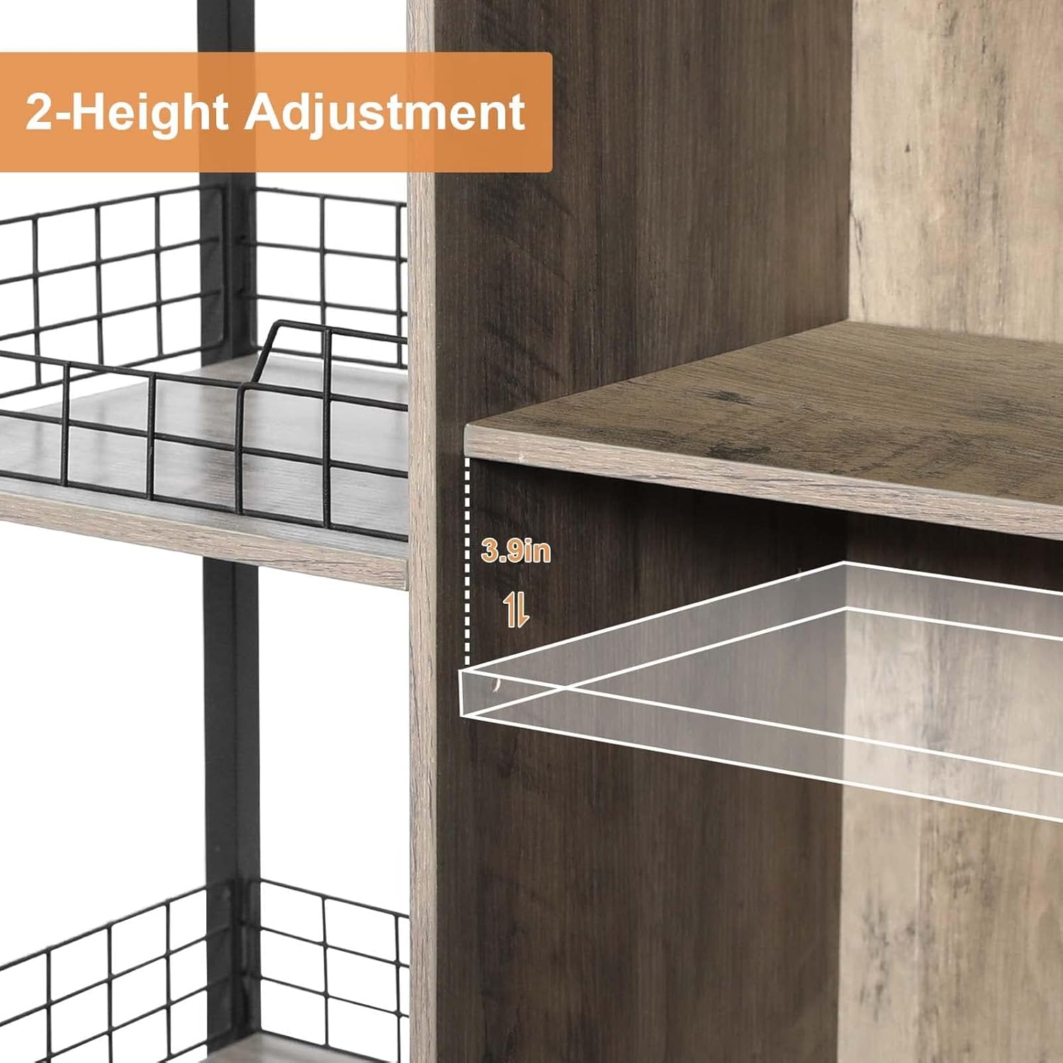 Mesa de café X-Cosrack de 3 niveles con cajón de almacenamiento, estante ajustable de 35,8 de alto, mesa de café tipo granja para esquina, cocina, comedor, licorera, mesa de centro de madera rústica, gris