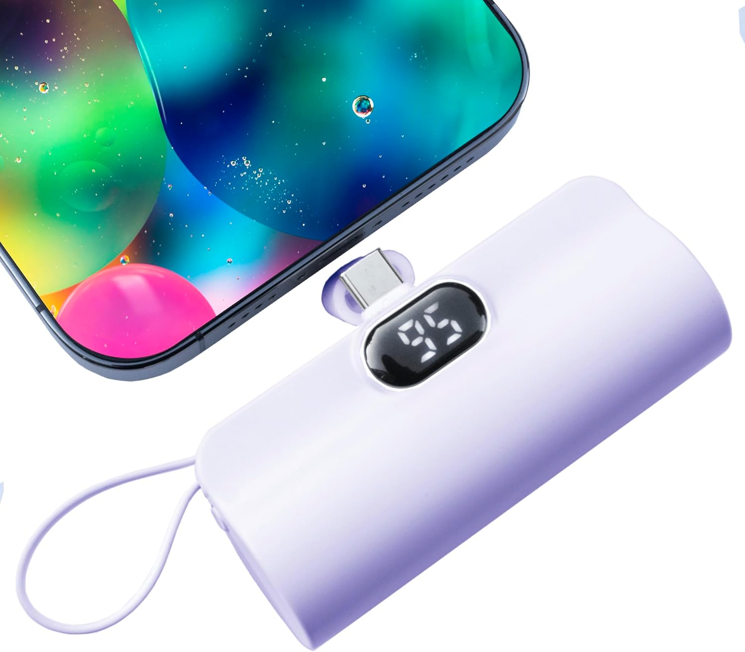 Mini batterie externe, chargeur de téléphone à capsule 5500 mAh, chargeur portable avec deux ports USB-C pour iPhone 15/15 Plus/15 Pro/15 Pro Max/Téléphone Android/Samsung/Moto/LG, etc. (violet)