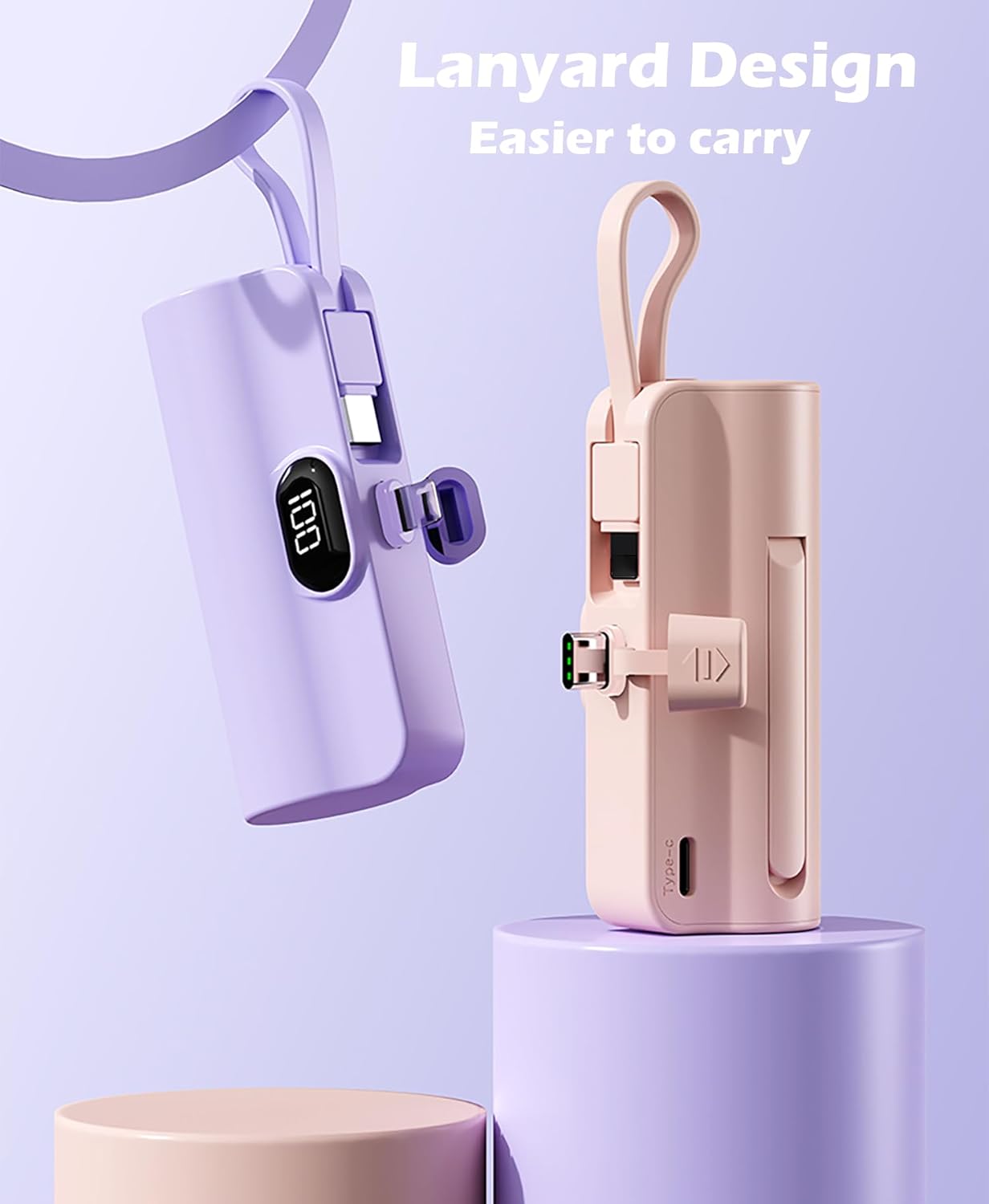 Mini batterie externe, chargeur de téléphone à capsule 5500 mAh, chargeur portable avec deux ports USB-C pour iPhone 15/15 Plus/15 Pro/15 Pro Max/Téléphone Android/Samsung/Moto/LG, etc. (violet)