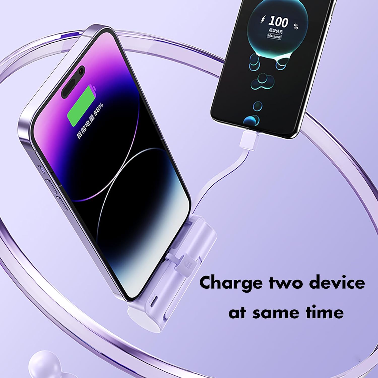 Mini batterie externe, chargeur de téléphone à capsule 5500 mAh, chargeur portable avec deux ports USB-C pour iPhone 15/15 Plus/15 Pro/15 Pro Max/Téléphone Android/Samsung/Moto/LG, etc. (violet)