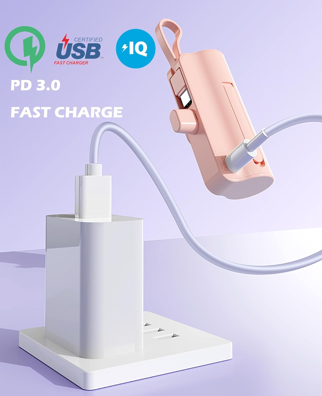 Mini batterie externe, chargeur de téléphone à capsule 5500 mAh, chargeur portable avec deux ports USB-C pour iPhone 15/15 Plus/15 Pro/15 Pro Max/Téléphone Android/Samsung/Moto/LG, etc. (violet)