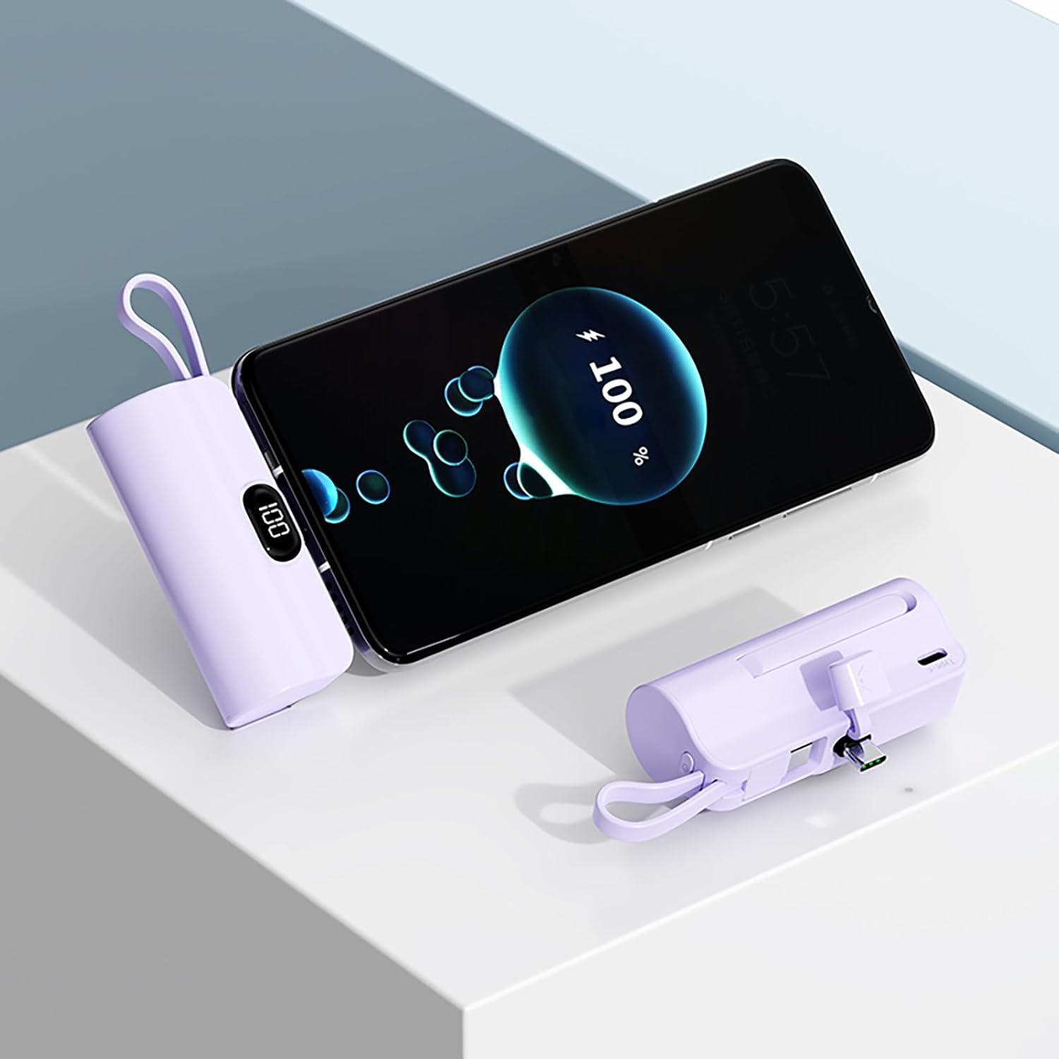 Mini batterie externe, chargeur de téléphone à capsule 5500 mAh, chargeur portable avec deux ports USB-C pour iPhone 15/15 Plus/15 Pro/15 Pro Max/Téléphone Android/Samsung/Moto/LG, etc. (violet)