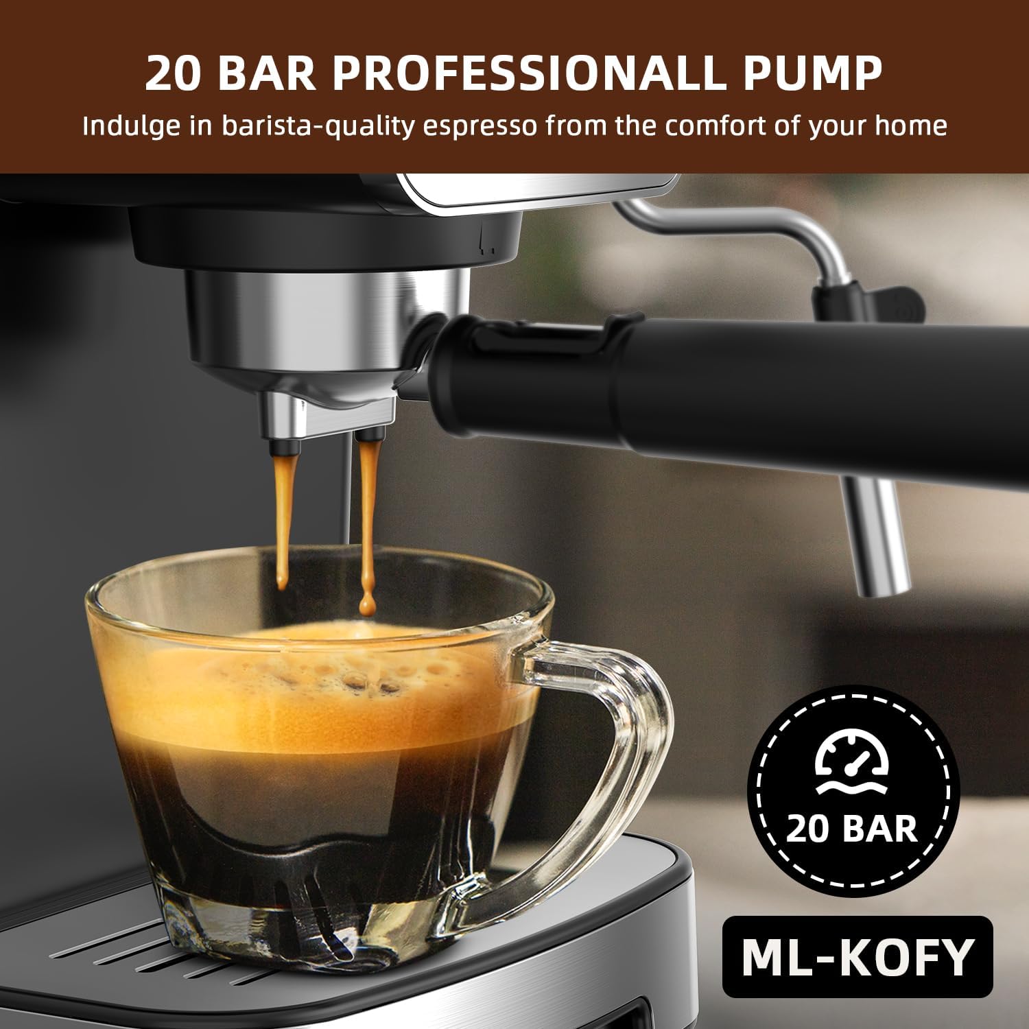 Espresso Machine 20 Bar, Professional Espresso Maker with Milk Frother Steam Wand, Compact Semi-Automatic Espresso Machines for Cappuccino, Latte, Gift for Friend · v2