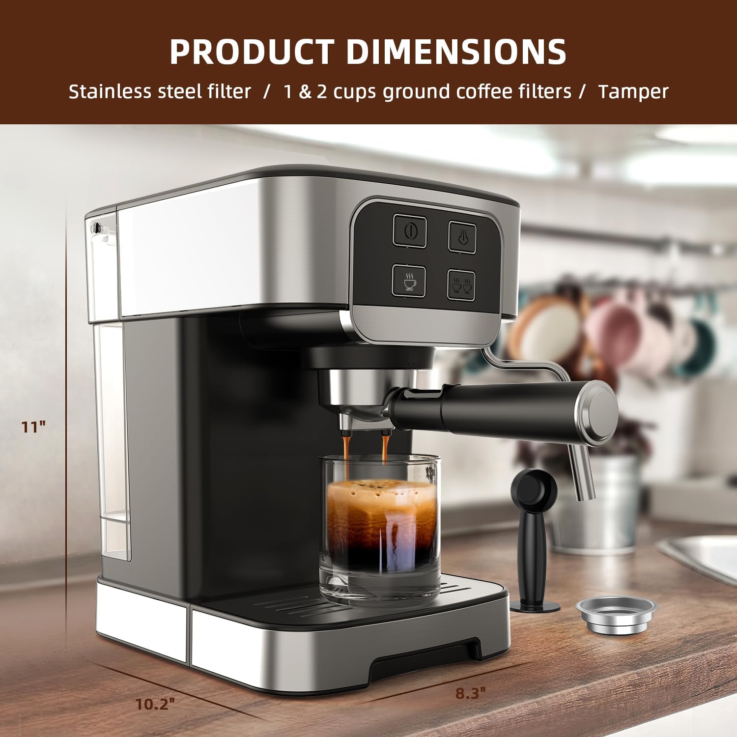 Espresso Machine 20 Bar, Professional Espresso Maker with Milk Frother Steam Wand, Compact Semi-Automatic Espresso Machines for Cappuccino, Latte, Gift for Friend · v2
